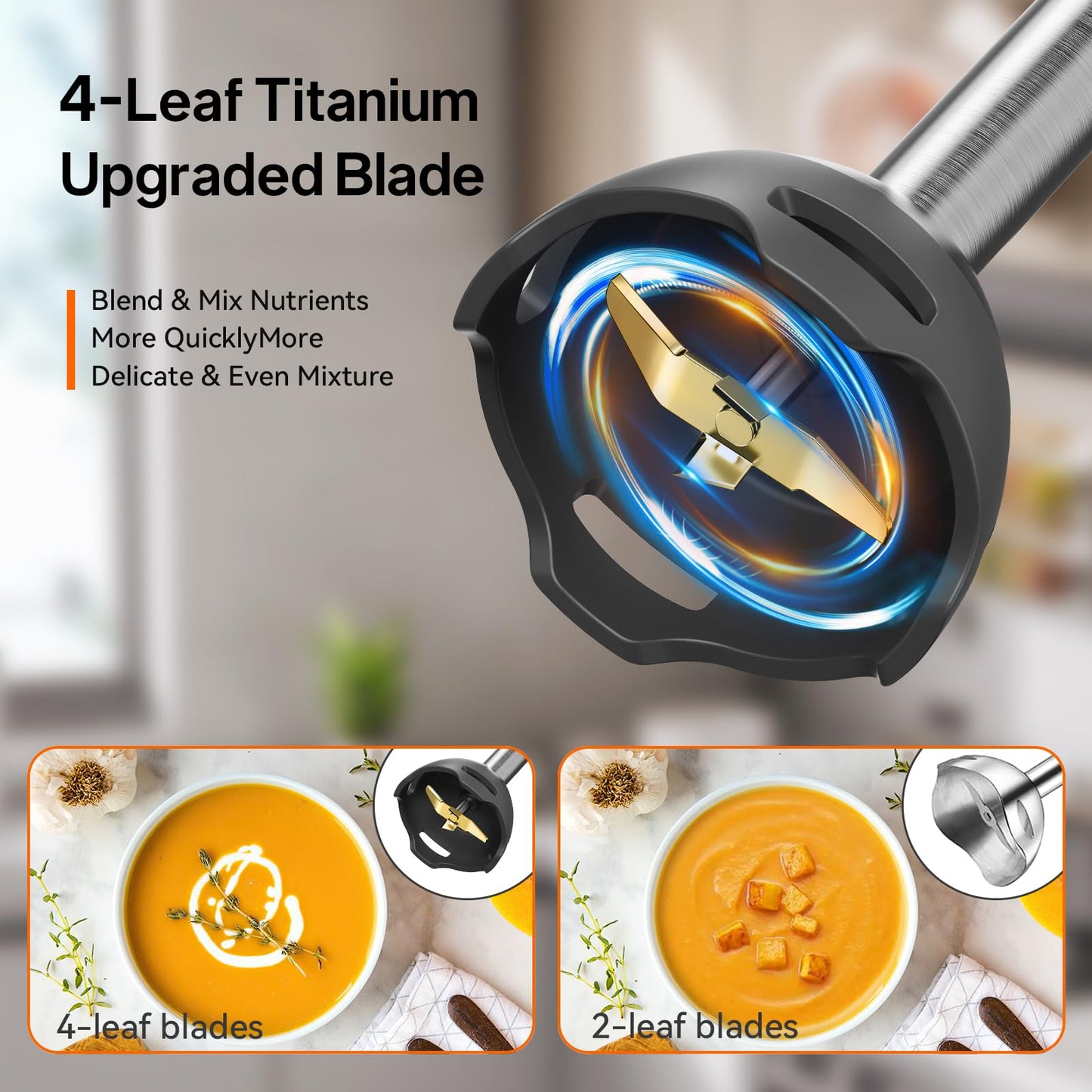 Anybear Immersion Blender, 1100W 2-in-1 Hand Held Blender with Full Copper Motor & Stainless Steel Body, 15 Speed & Turbo Mode Hand Mixer, Blade with Anti-scratch Coating
