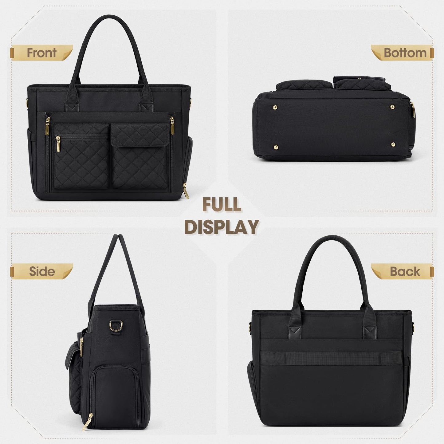 RAINSMORE Teacher Tote Bag with Insulated Lunch Compartment 15.6 inch Laptop Bag for Women Lightweight Work Bags Nurse Bags Professional Briefcase Computer Handbag for Office, College, Nursing, Black