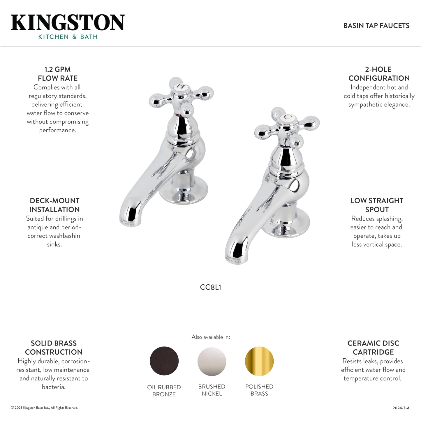 Kingston Brass CC7L8 Vintage Basin Tap Faucet, Brushed Nickel 4 x 3.5 x 1.75
