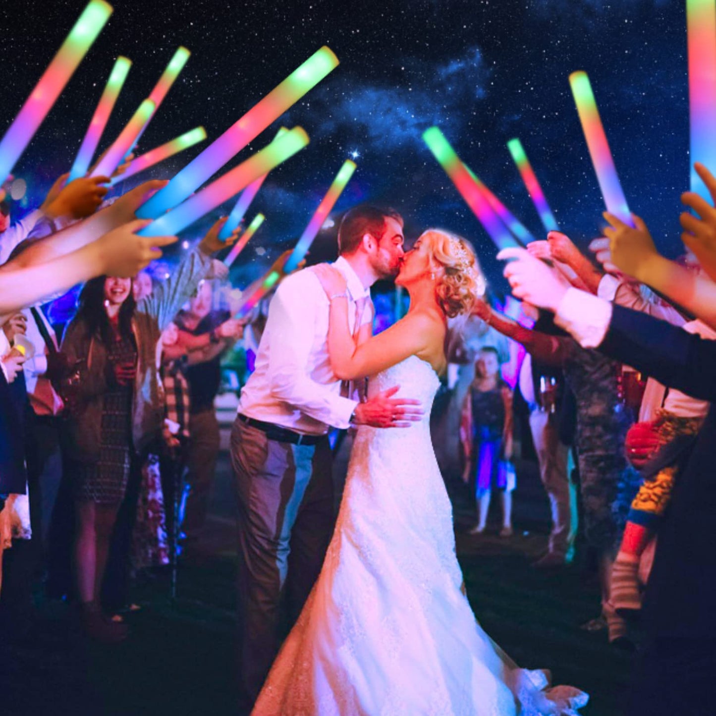 HONLYNE 100 PCS Foam Glow Sticks, Bulk Glow Sticks with 3 Modes Colorful Flashing, LED Light Sticks, Glow in Dark Party Supplies for Wedding, Raves, Birthday, Christmas, New Year