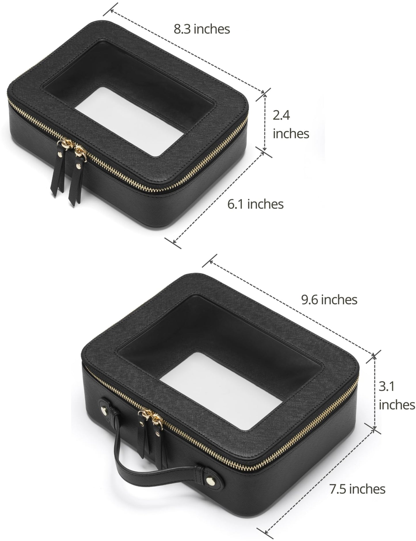 Popvibe Clear Makeup Case Set Black Toiletry Bag Travel Large Clear Cosmetic Bag with Zipper, Big Make Up Bag Organizer Women Traveling TSA Approved Transparent Bag Car for Essentials