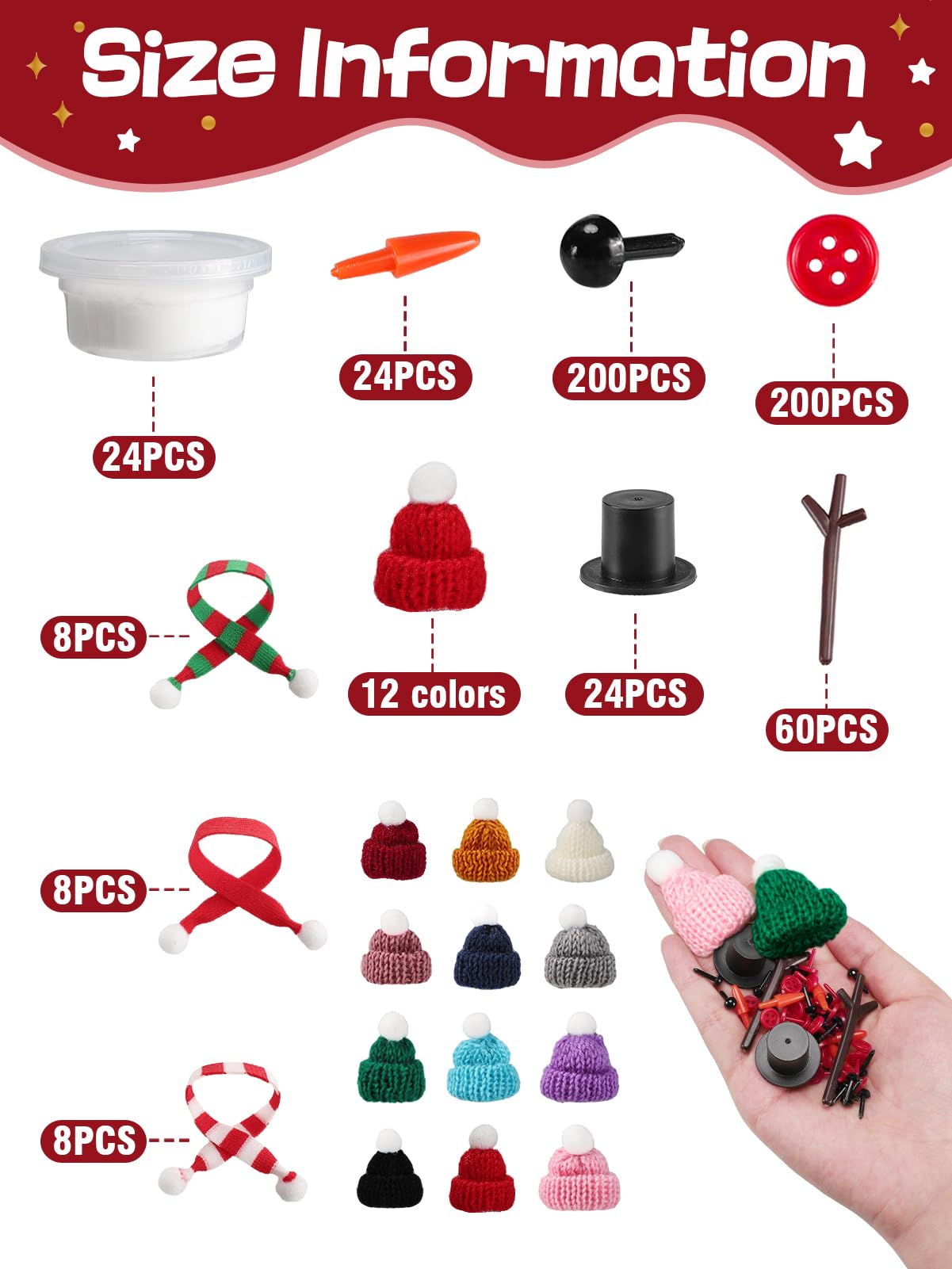 Cosweet 24 Pack Christmas Snowmen for Kids - Build a snowman kit with air dried clay, gift for parties, winter activities, leisure