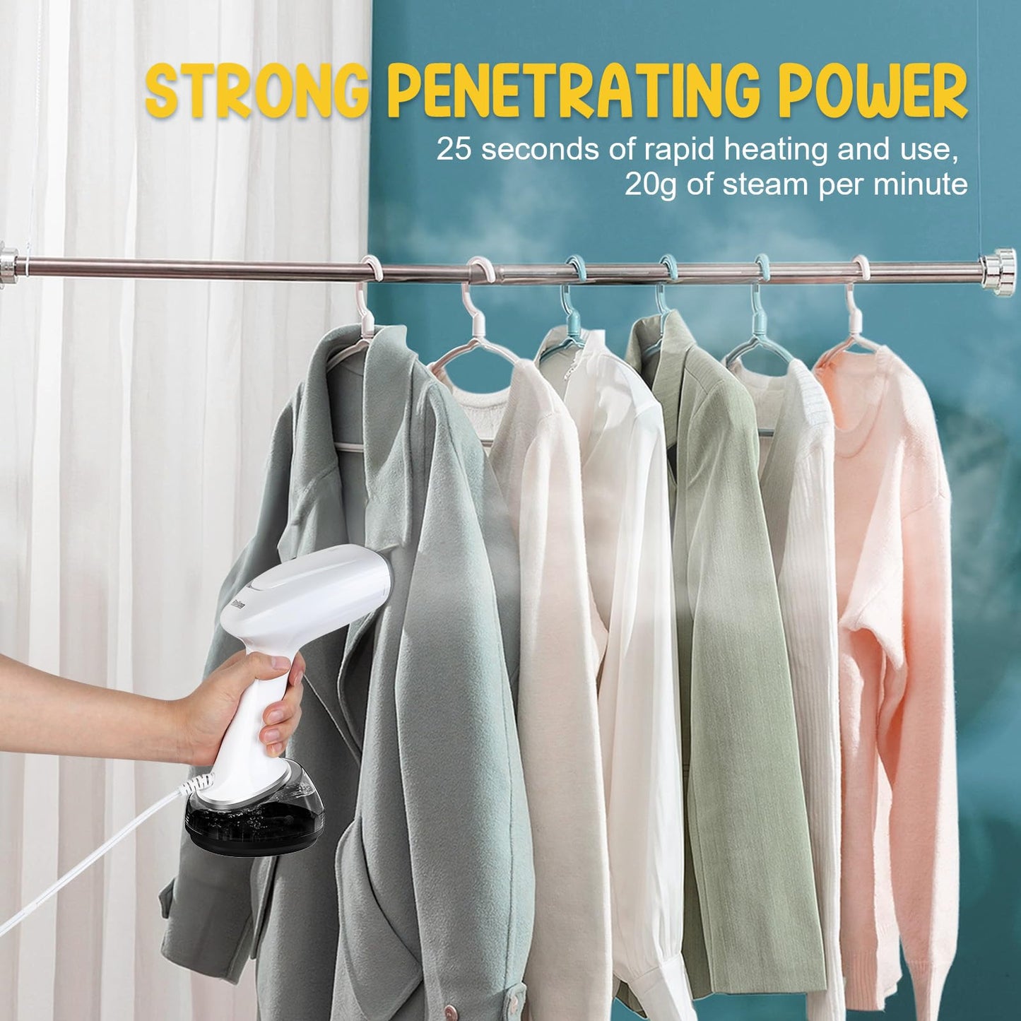 Rolipo Steamer for Clothes 1350W, Portable Handheld Clothes Steamer for Home & Travel, Upgraded 400ML Tank, Fast Heat-Up Wrinkle Remover with Leak-Proof Design