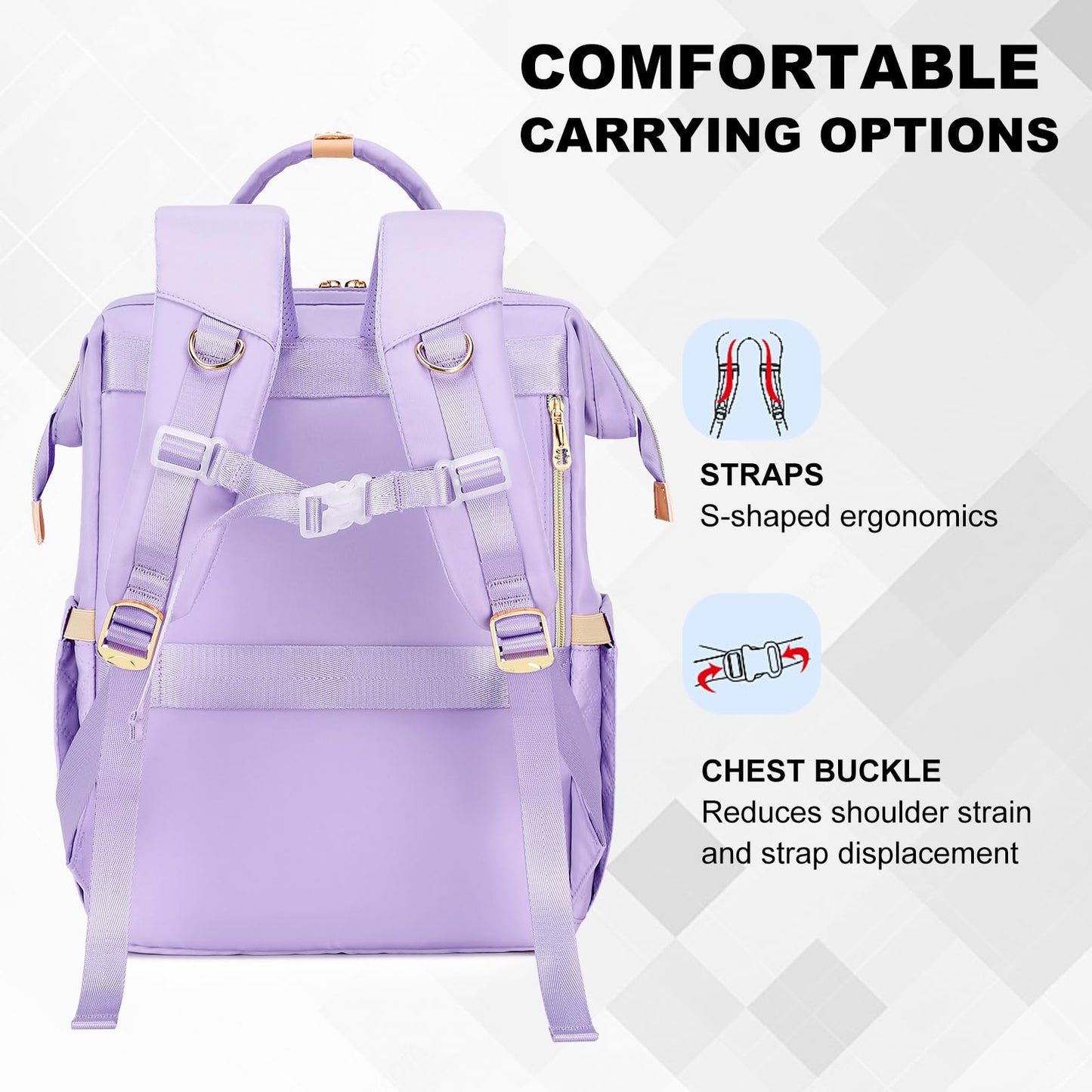 AIJIEKE Lunch Backpack for Women, 15.6 Inch Laptop Backpack with Detachable Insulated Cooler Lunch Box, 2-in-1 Water Resistant Work Computer Bag for Nurse Teacher College Commute, Purple