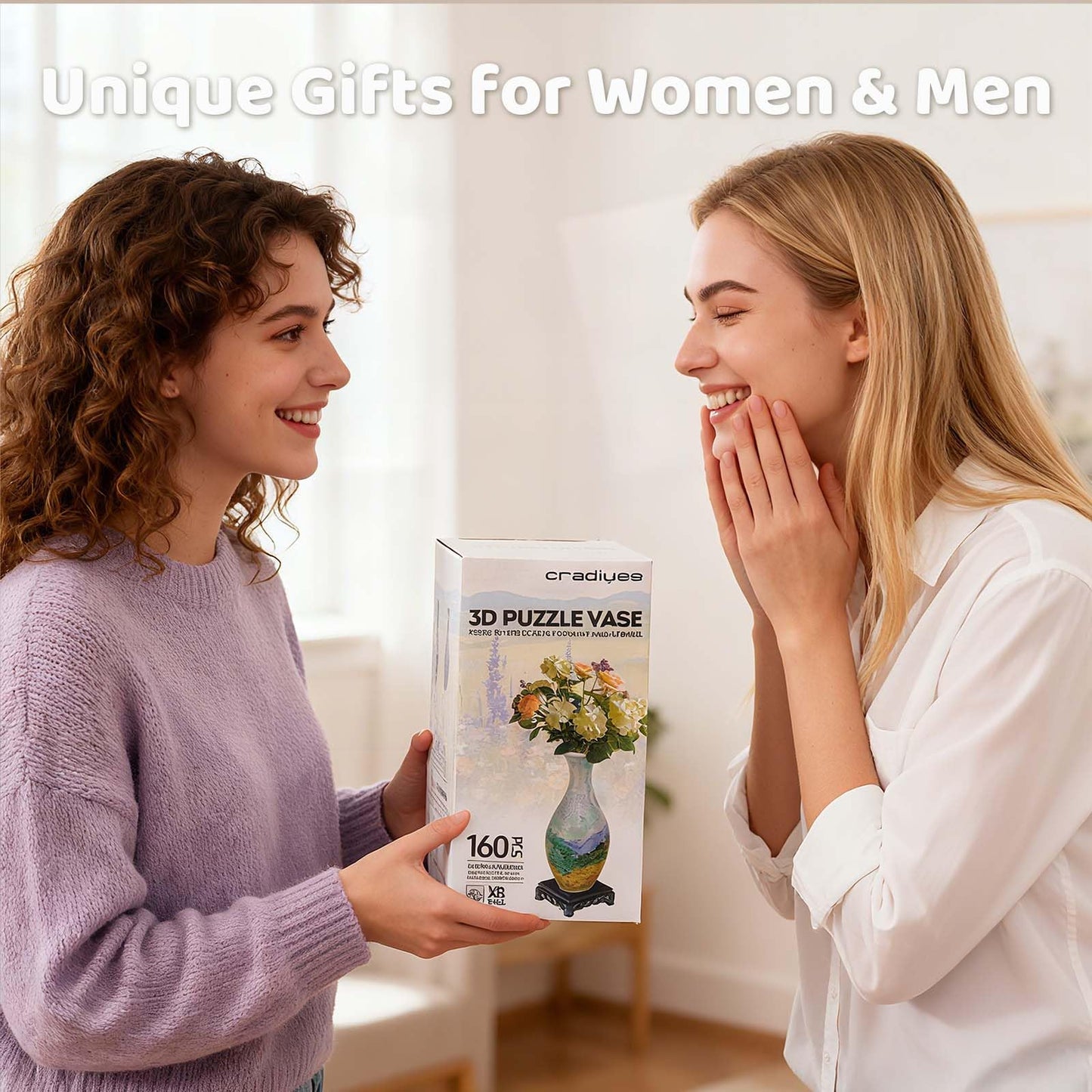 3D Puzzles Vase for Adults,Birthday Gifts for Women,160 PCS DIY Unique Flower Vase Puzzle with LED Light,House Warming Gift Flower Arrangements and Home Decoration (Wheat Field)