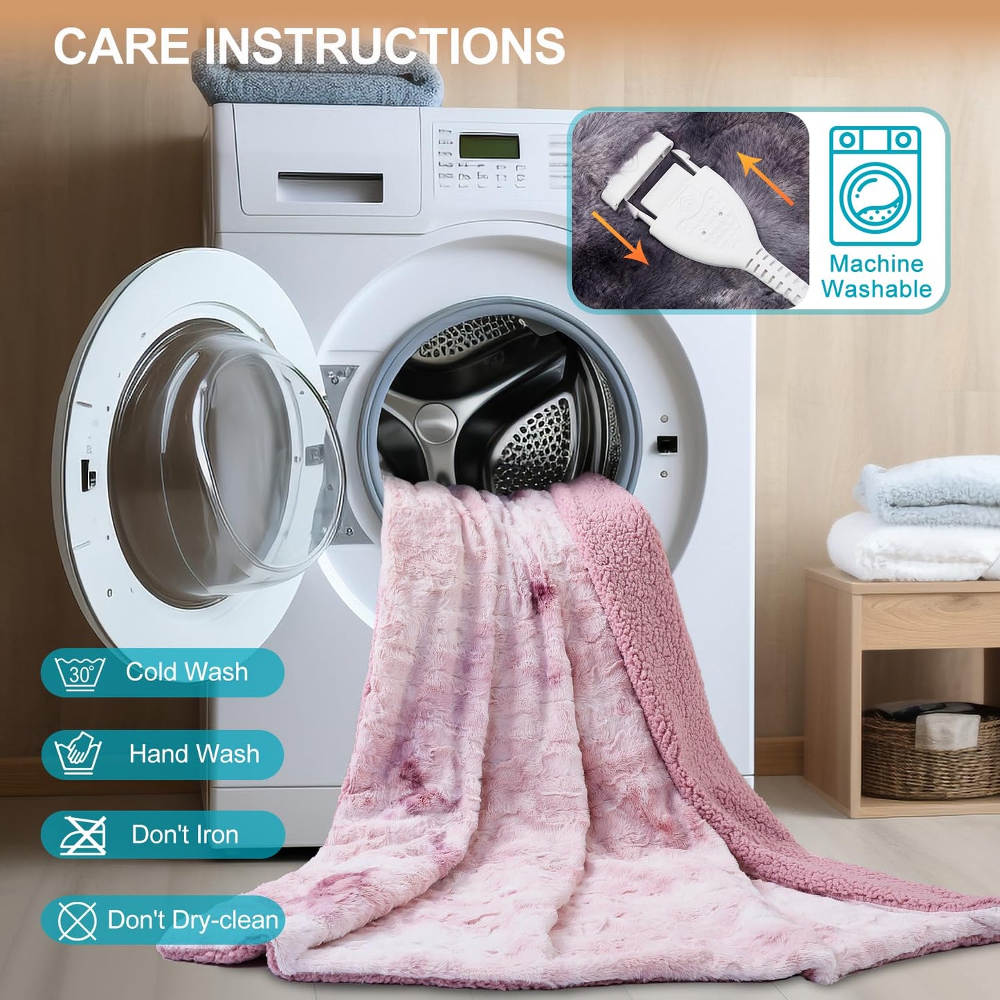 Dowin Heated Blanket Throw Size, Tie Dye Faux Fur Electirc Throw Blanket 50x60 inch,Pink Heating Blanket with Single Controller, 5 Heating Levels &10 Hours Auto-Off