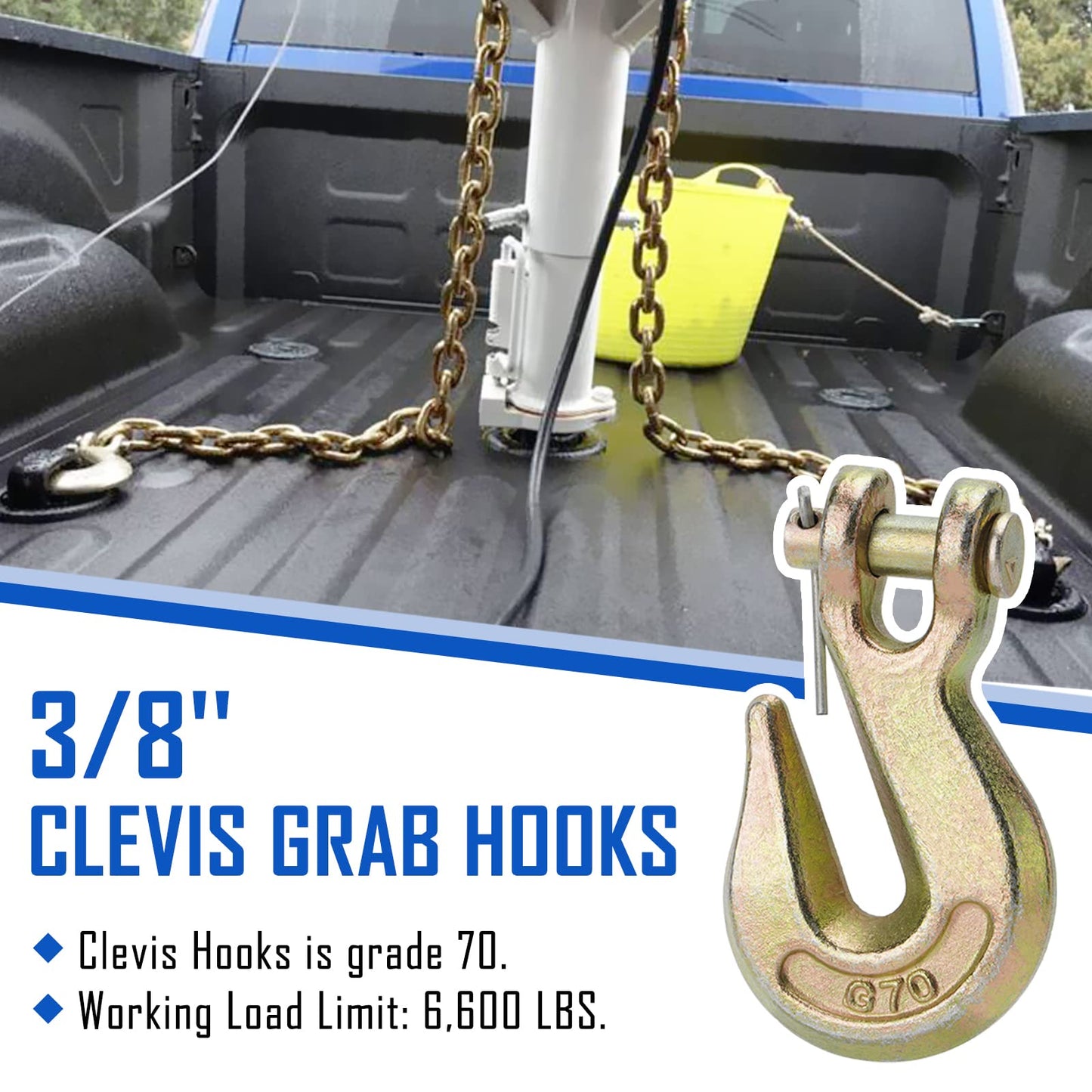 SPARKWHIZ 3/8" Clevis Grab Hooks, Tow Hook Grade 70 Forged Steel 6600 lbs WLL for Truck Trailer Tow Chain Transport (10 Pack)