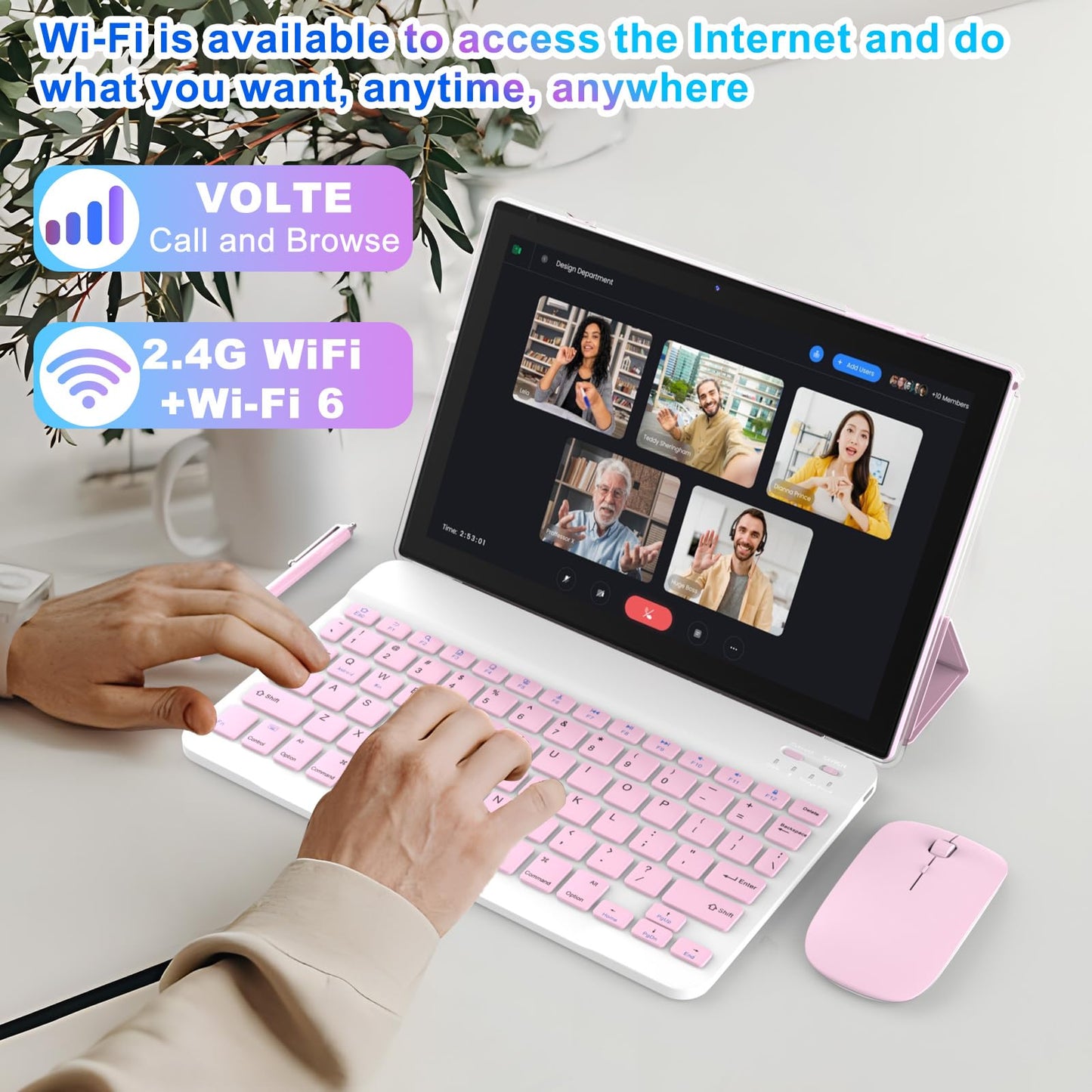 Android 14 Tablet 10 Inch, 2 in 1 Tablets with Keyboard/ Mouse/ Case/ Stylus, 8GB RAM+64GB ROM/1TB Expand Tablet, 1.8Ghz Quad-core Processor, 1280*800 HD Touch Screen, 8MP Camera, 5G WIFI 6 Tablet