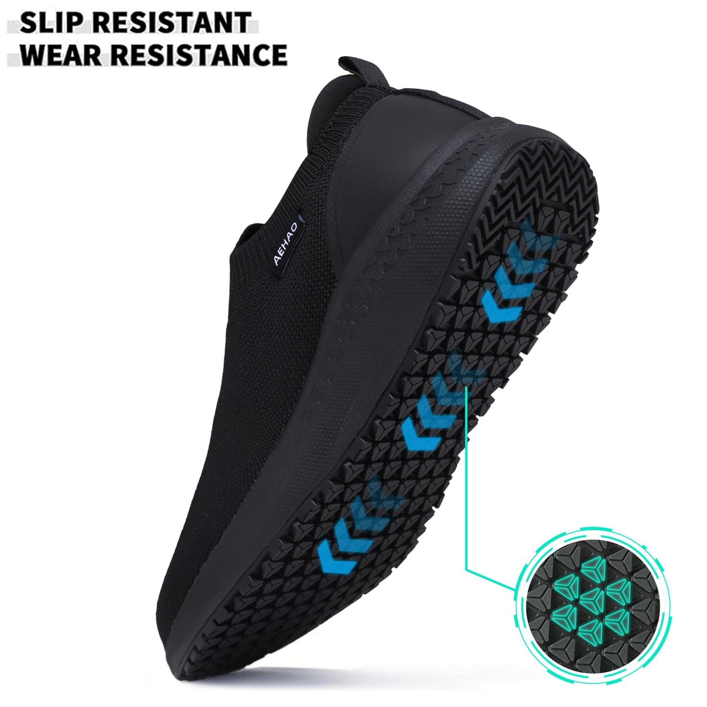 AEHAO Women's Non Slip Work Shoes Food Service Waterproof Slip-Resistant Chef Shoe for Kitchen Restaurant Hospital Staff Walking Sneakers Easy-Clean Slip-On Design,Black 8