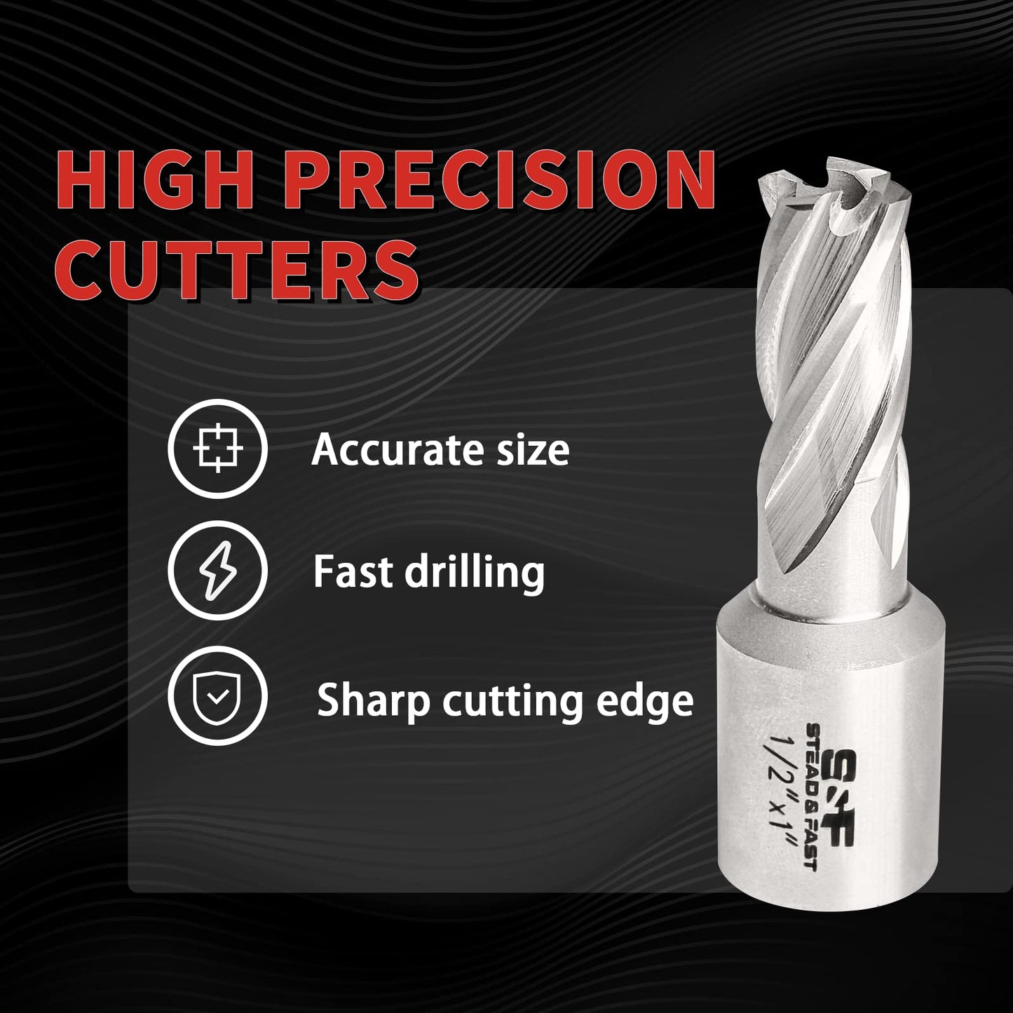Annular Cutter Set 13 Pcs by S&F STEAD & FAST, Cutting Depth 1" Cutting Diameter 7/16" to 1-1/16" Inch, Mag Drill Bits Kit for Magnetic Drill Press, with 2 Pilot Pins