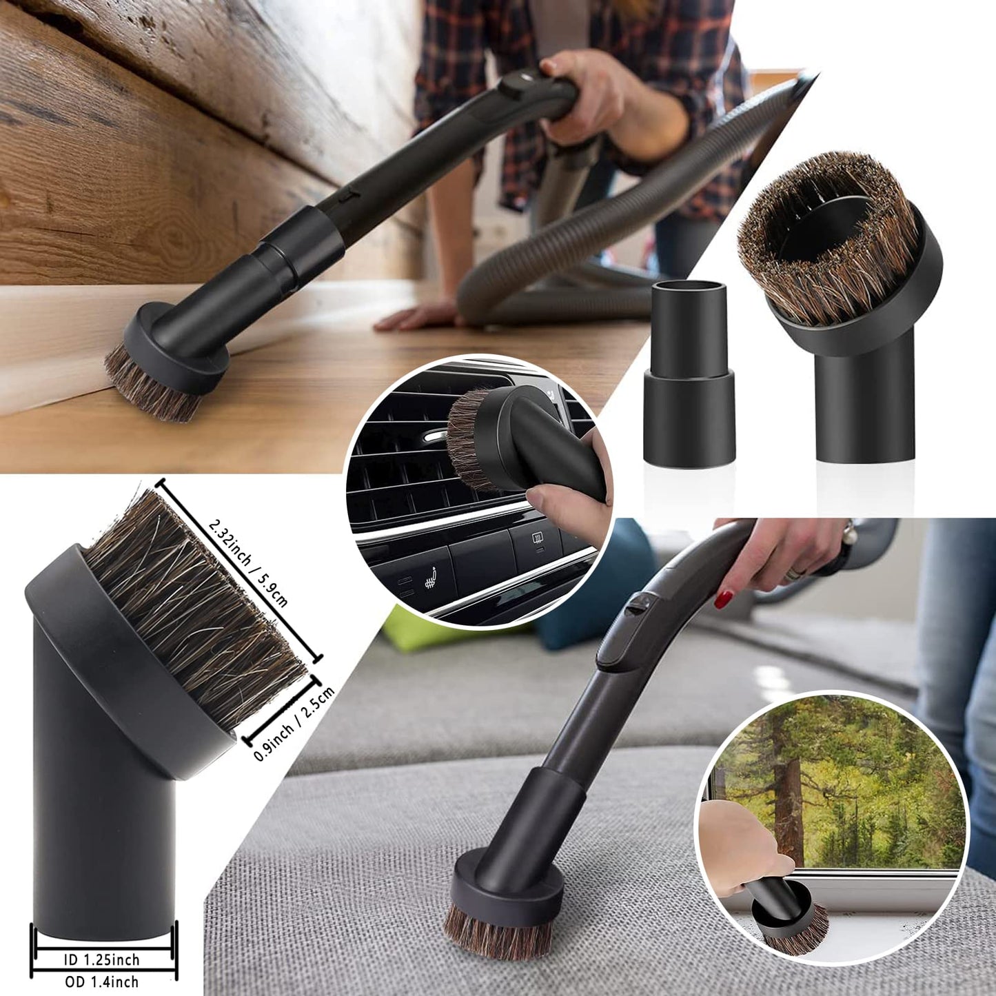 14Pcs Universal Vacuum Attachment Professional Shop Vac Accessories Wet Dry Vacuum Hose Adapter with Hair Brush Extension Wand Flexible Crevice Tool fit 2 1/2" to 1 1/4" and 1 7/8" to 1" Vacuum Hose