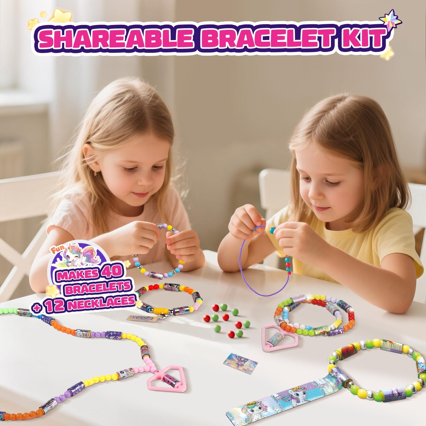 Bracelet Making Kit Girls with 960 Stickers, Scarmat Charm DIY Friendship Bracelet Kit for Kids Ages 5 6 7 8 9 10 11 12 Year Old, Creative Friends Bracelet Arts Crafts Gift 400 Beads Jewelry Making Supplies for Birthday/Easter/Party