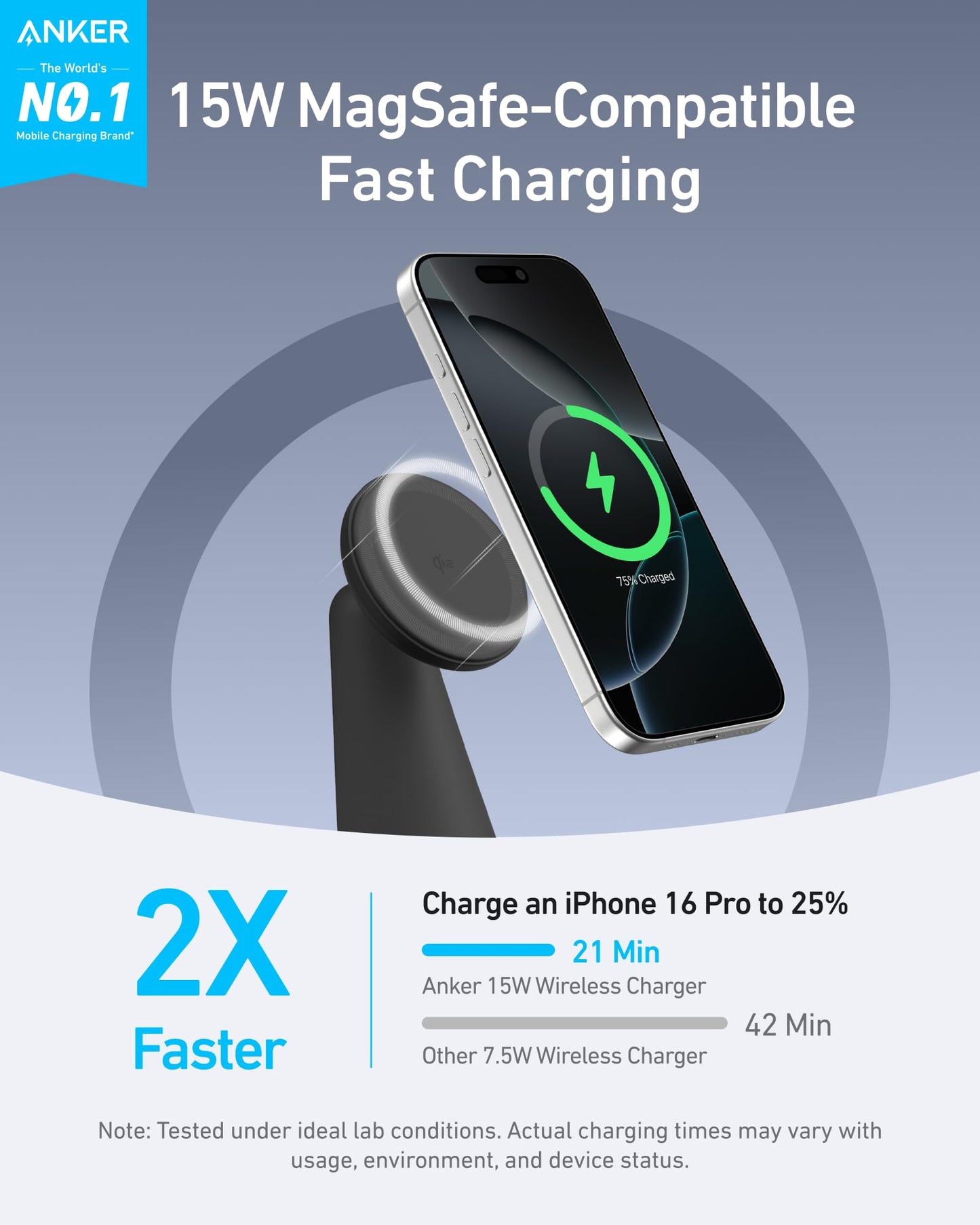 Anker MagSafe Compatible 2-in-1 Charging Stand, iPhone 16 Wireless Charger, Qi2 Certified 15W, Adjustable and Super Strong, for iPhone 16/15/14/13/12 Series, AirPods (40W USB C Adapter Included)