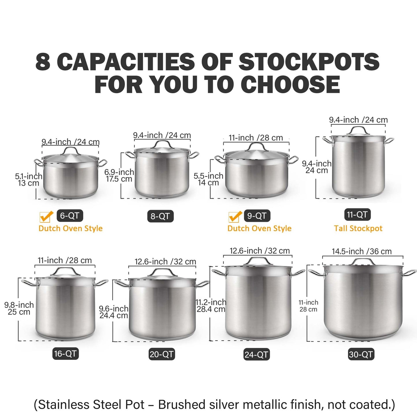 Cooks Standard Dutch Oven Casserole with Lid, 9 Quart Professional Stainless Steel Stockpots, Silver
