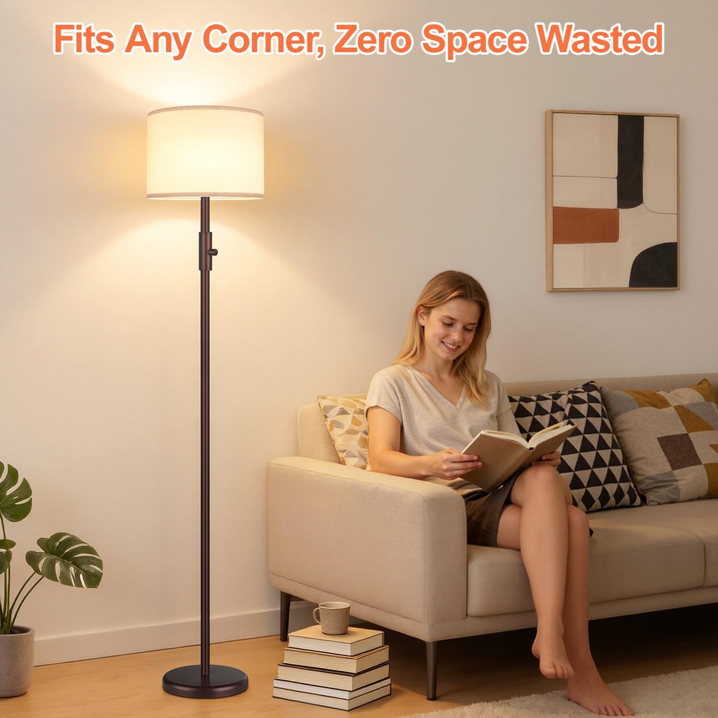 Yemela 【Upgraded】 Dimmable Floor Lamp, Modern Floor Lamps for Living Room, Standing Lamp with Linen Shade, Tall Lamp for Bedroom Office Dining Room- Brown