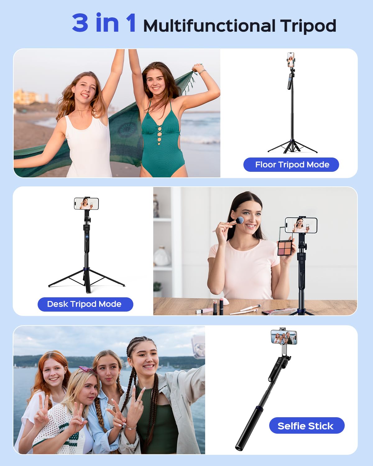 NEMOVA 68'' Auto Face Tracking Tripod for iPhone, 360° Rotation Phone Tripod with Wireless Remote and Phone Holder, Selfie Stick Tripod for Android Phone, Applied to YouTube, Tiktok, Facetime