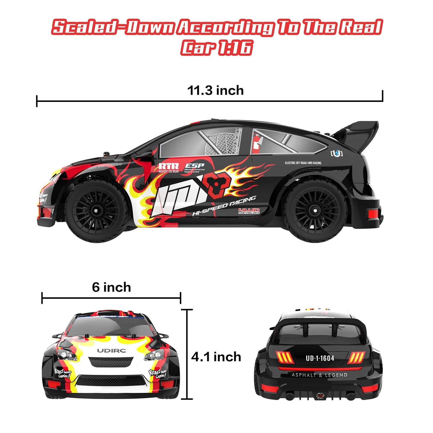Losbenco Remote Control Drifting Car 1/16 Scale, 30+MPH 4WD High Speed Drift RC Car, Speed & Steering Control Vehicle Toy with U2 Sets of Tires and Light for Kids 8-12 Years Old