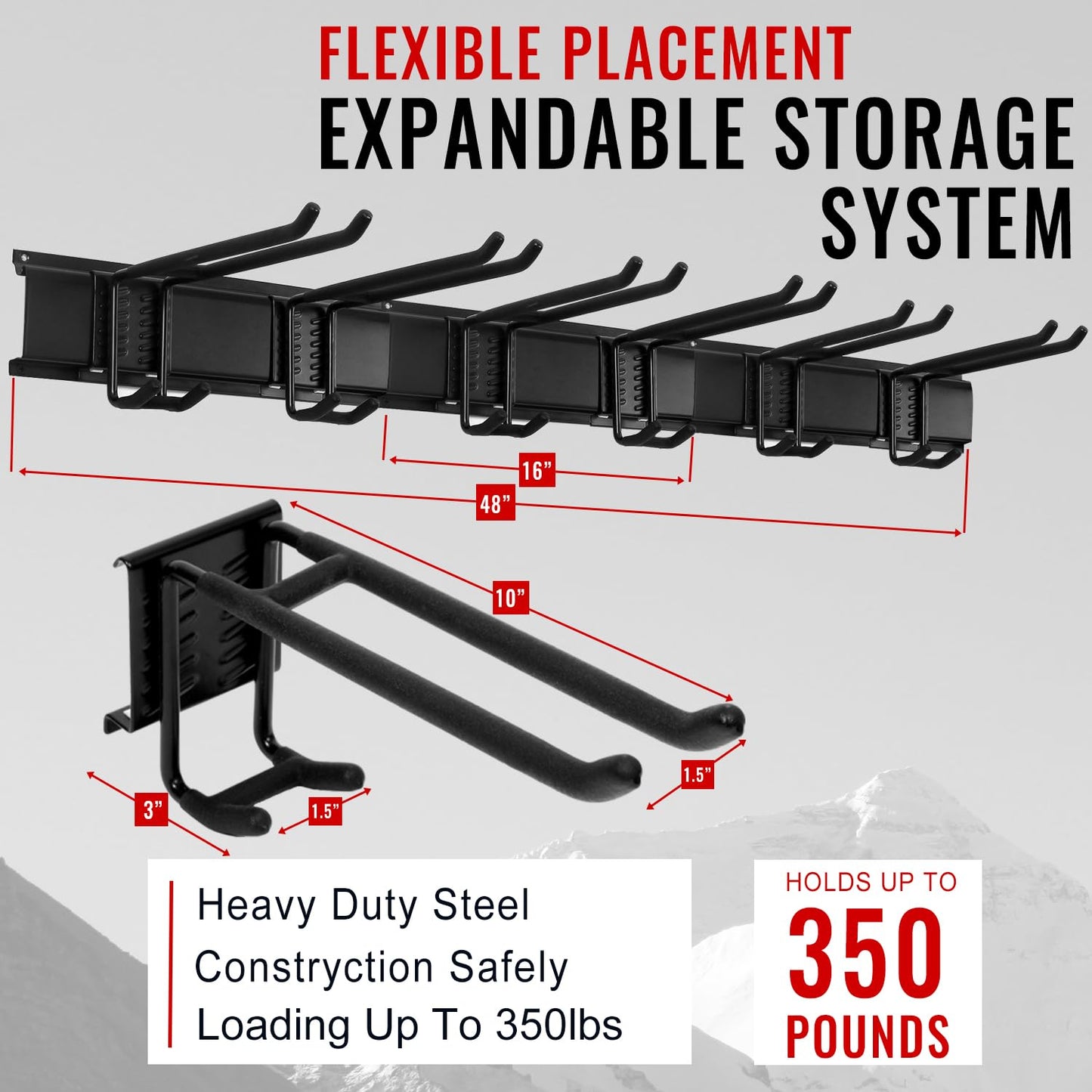 Aking Ace Wall Mount Tool Storage Rack, Garage Organization, Heavy Duty Garage Storage Tool Organizer, Garden Tool Wall Hooks and Hangers, Hold Up to 350lbs Black 2Pack