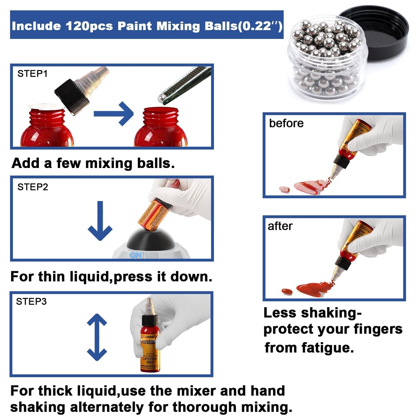 ONiLAB Mini Vortex Mixer with Touch Function, Lab Mixing, Nail Polish,Eyelash Adhesives and Acrylic Paints Mixing, Lab Vortexer with Sturdy Aluminum Cast Base,120pcs 7/32in Mixing Balls,Black