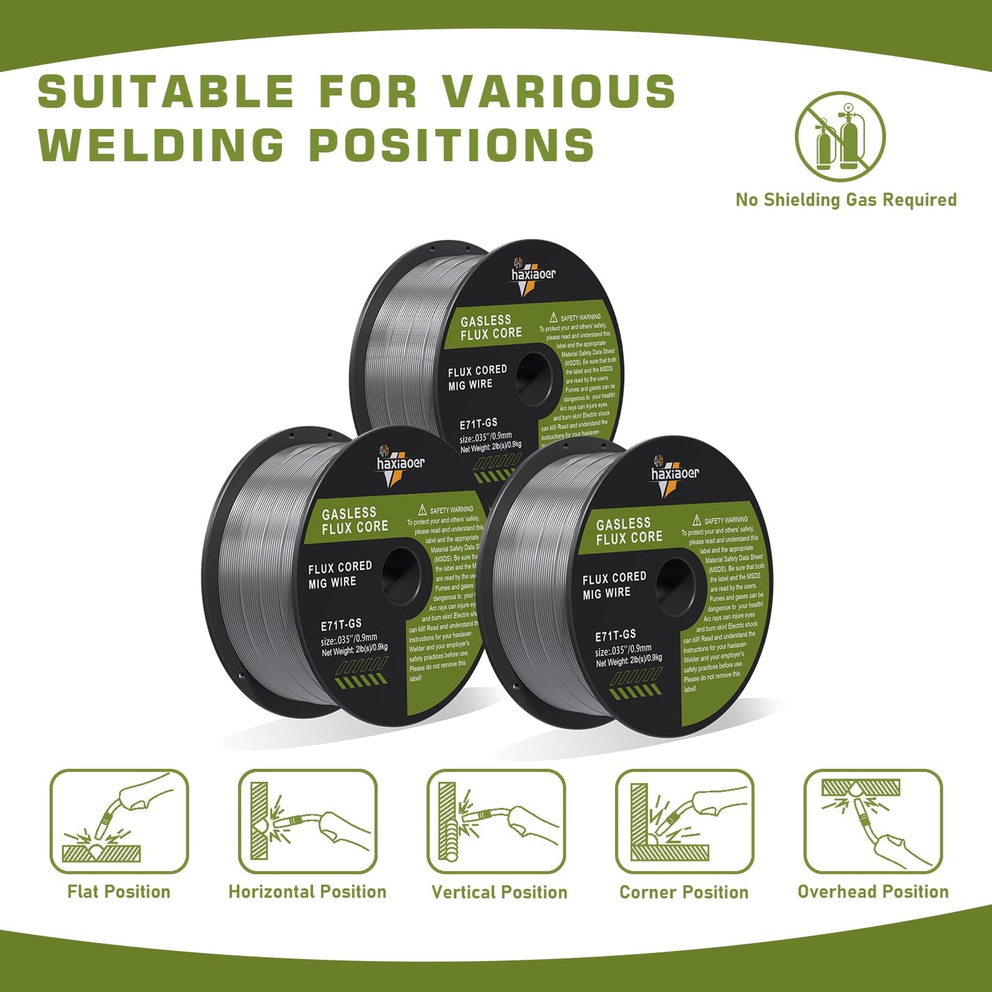 .035'' Flux Core Welding Wire, E71T-GS Gasless MIG Welding Wire 2 Pounds 3 Pack for All Position Arc Welding and Outdoor Use