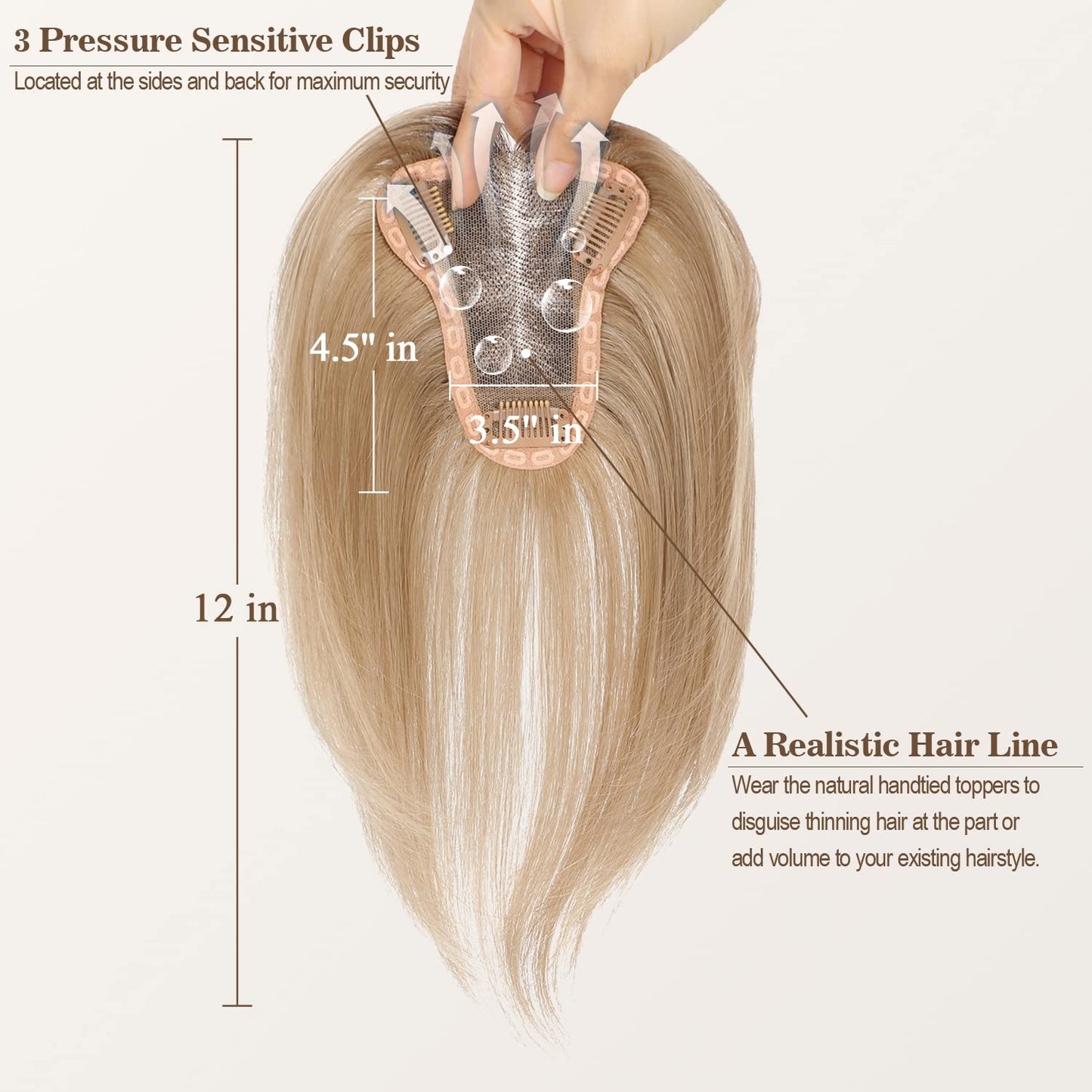 UDU Hair Toppers for Women Real Human Hair Toppers for Women with Thinning Hair Ombre Blonde Toppers Hair Pieses with Bangs Clip In Bangs Wiglets Hair Pieces for Women for Hair Loss Cover Gray Hair