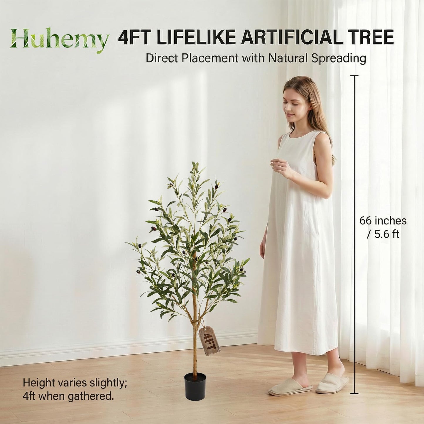 Huhemy 4FT Olive Trees Artificial Indoor,Fake Olive Tree with Natural Wood Trunk and Olive Branches and Lifelike Fruits,Faux Olive Tree for Home Office House Living Room Decor.