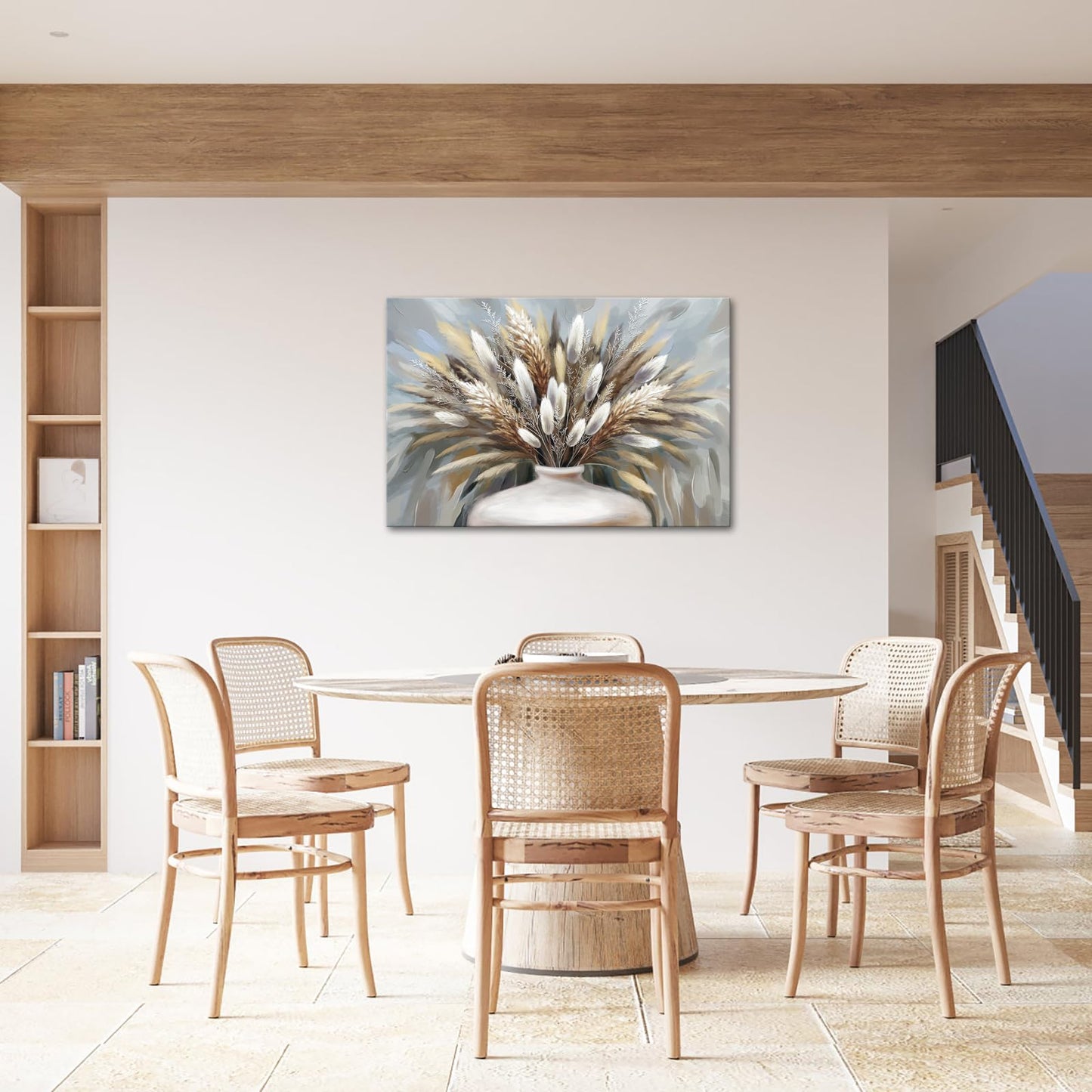 iHAPPYWALL Large Pampas Grass Wall Art Boho Botanical Plant Farmhouse Decoration Dried Floral Grass in Vase Canvas Prints for Home Kitchen Bedroom Ready to Hang 24x36inch