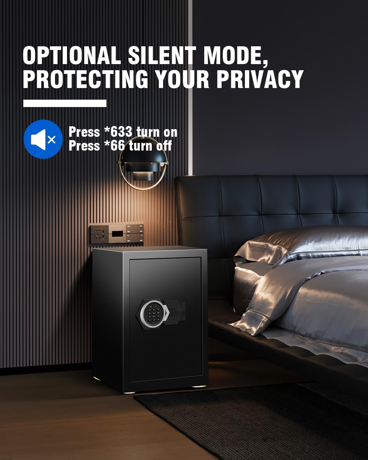 2.6 Cub Home Safe Box Fireproof Waterproof, Safety Box with Digital Keypad Sensor Light Keys for Hotel Office Money Documents