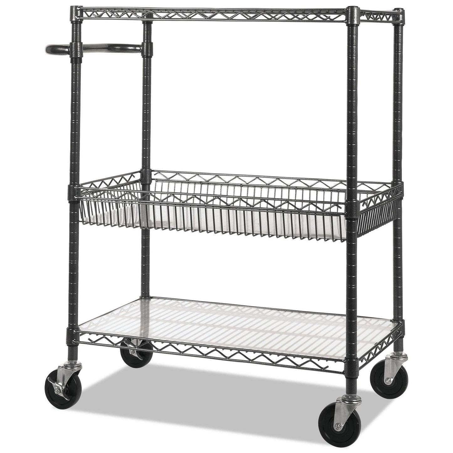 Alera Three-Tier Wire Cart, 34" x 18" x 40", Black