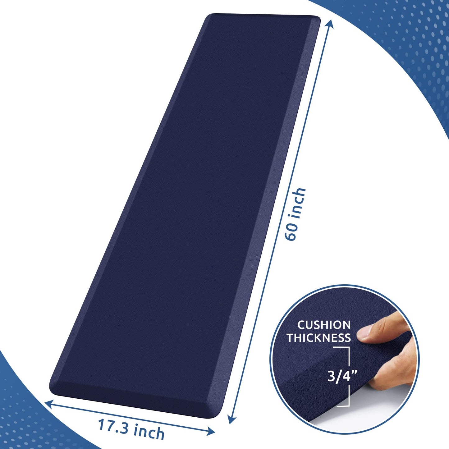 KitchenClouds Kitchen Mat Cushioned Anti Fatigue Kitchen Rug 0.8inch Waterproof Non Slip Kitchen Rugs and Mats Standing Desk Mat Comfort Floor Mats for Kitchen Sink Office (17.3"x60",Blue)