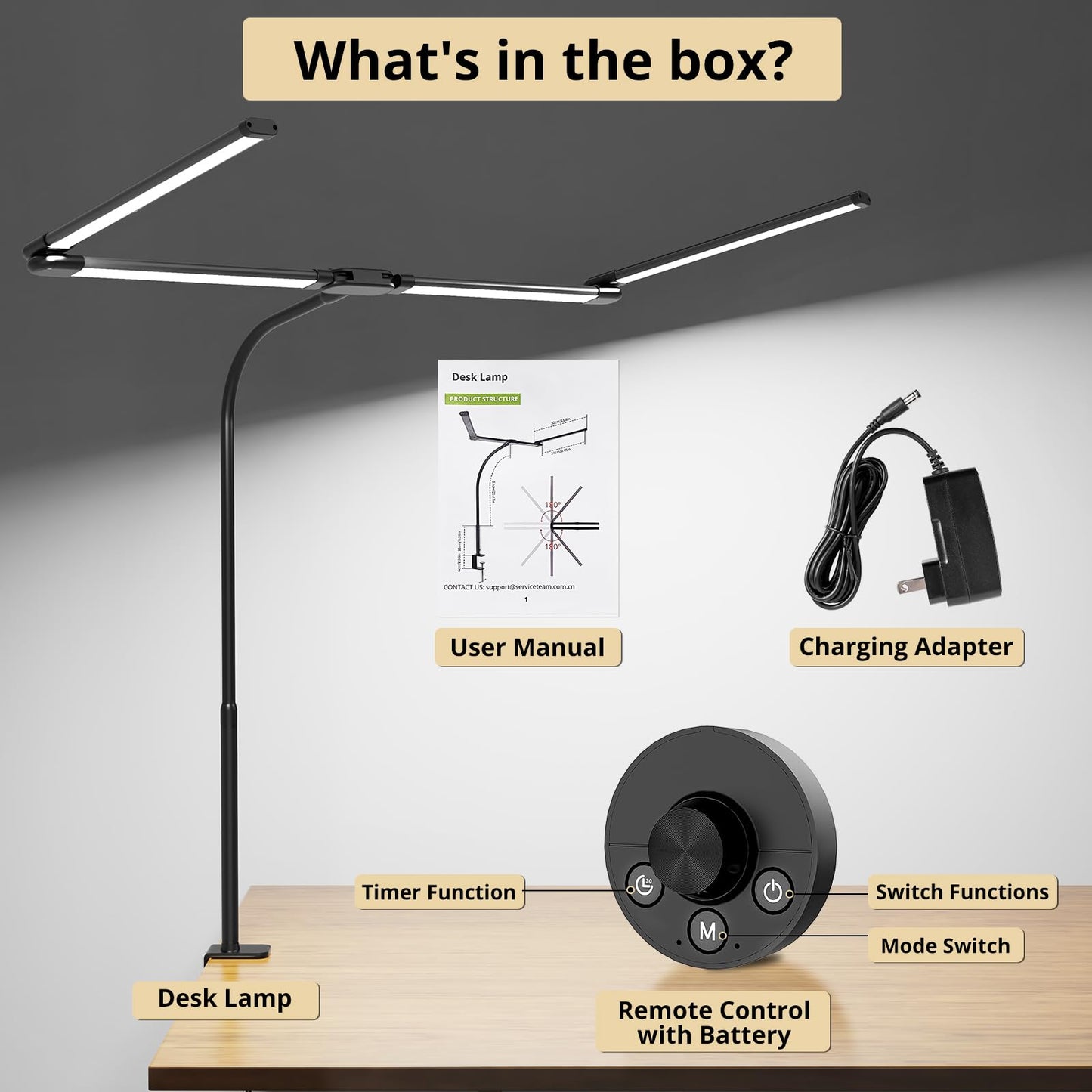 Aeropak Desk Lamp, Clamp Desks Lamps for Home Office, 24W Flexible Gooseneck Table Lamp, 10 Color Modes & Brightness Eye-Caring Desk Light w/USB Adapter (12V2A Black)