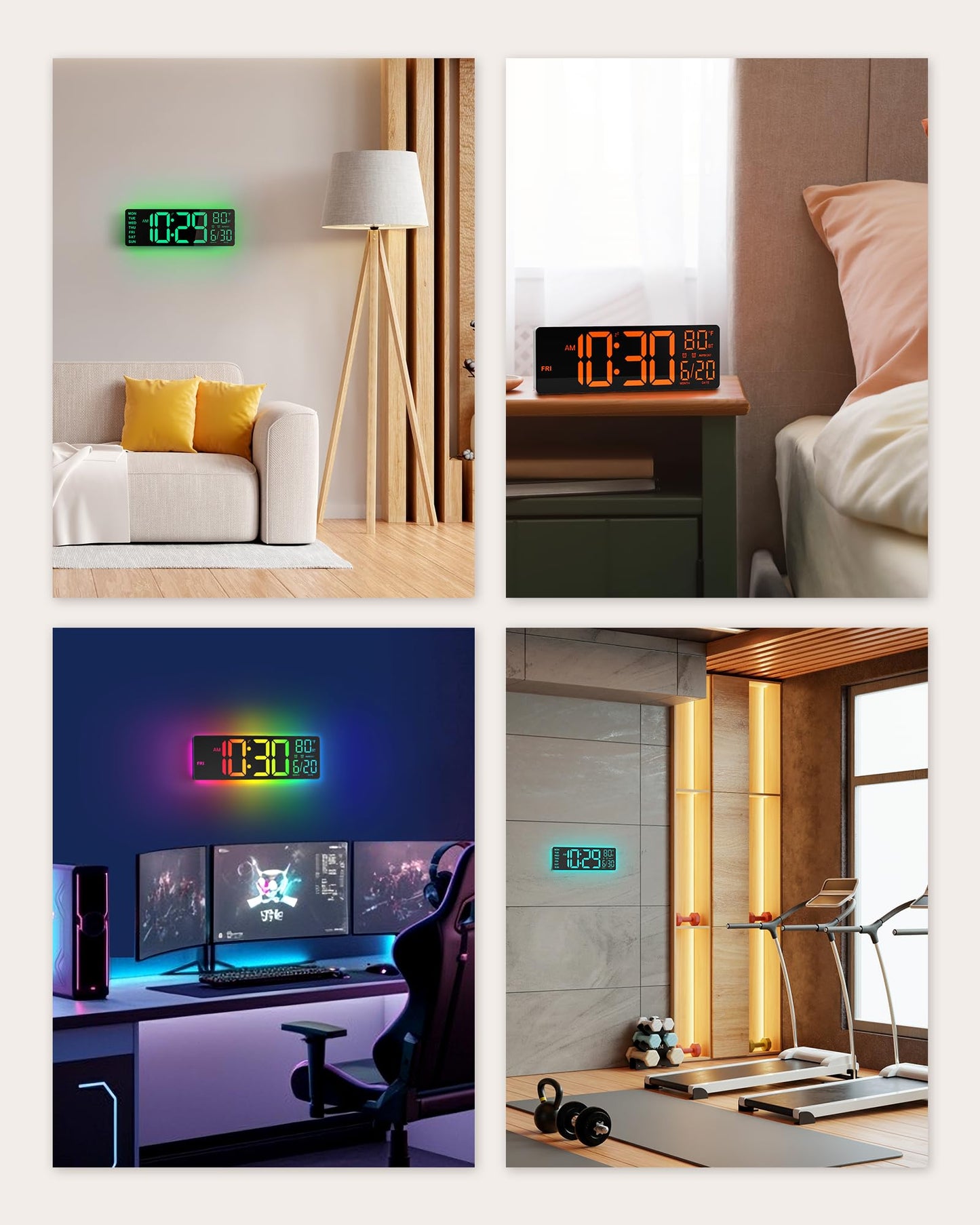 EASYERA 12" Digital Wall Clock for Classroom Livingroom Game Home Decor with LED Display RGB Lights, BIuetooth Sync, Dual Alarms, Auto DST, Countdown, Remote Control, Temperature