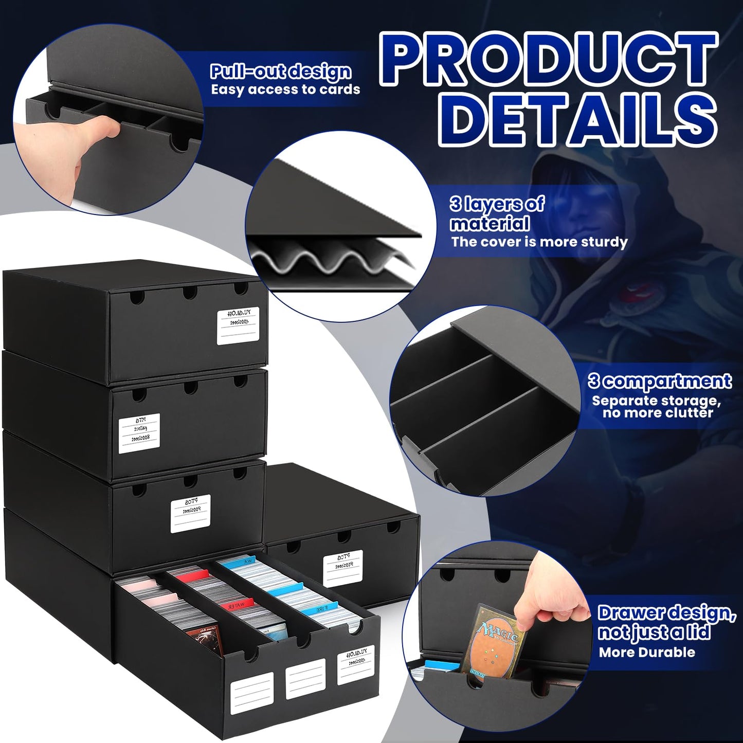 AOBOPLE Trading Card Storage Box,15000+ Cardboard Cards Organizer Box with 60 Card Dividers,Labels and Tape,Card Deck Box for MTG TCG PTCG Sport Cards