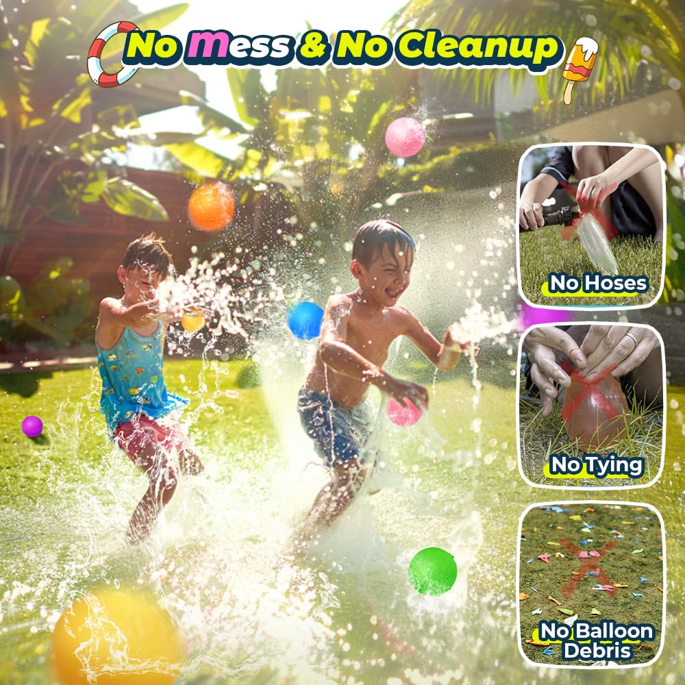12Pcs Reusable Water Balloons, Pool Beach Water Toys for Boys and Girls, Outdoor Summer Toys for Kids Ages 3-12, Magnetic Water Ball for Outdoor Activities