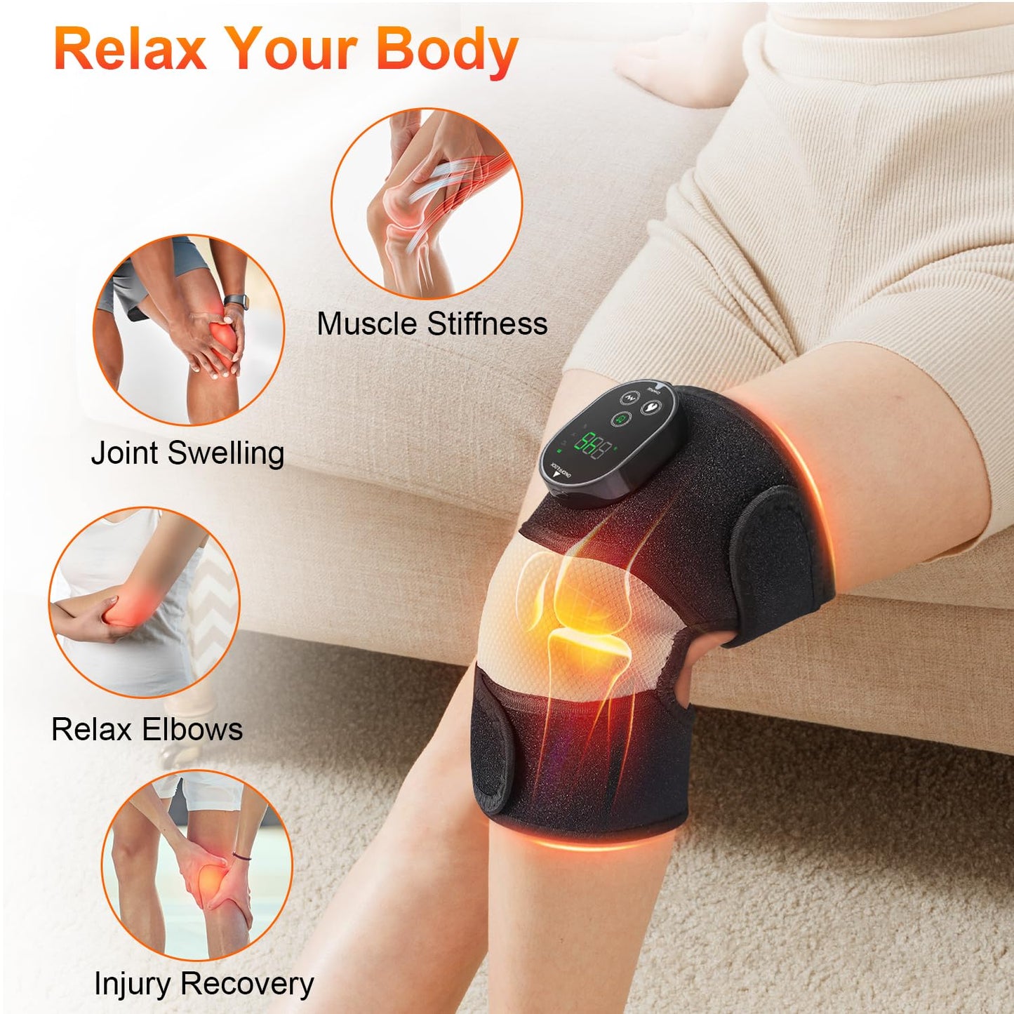 YUANBO Electric 3-in-1 Cordless Heated Massager with Heat for Knee Elbow Shoulder Wrap with 3 Vibration & Heating Modes (2 Pack)