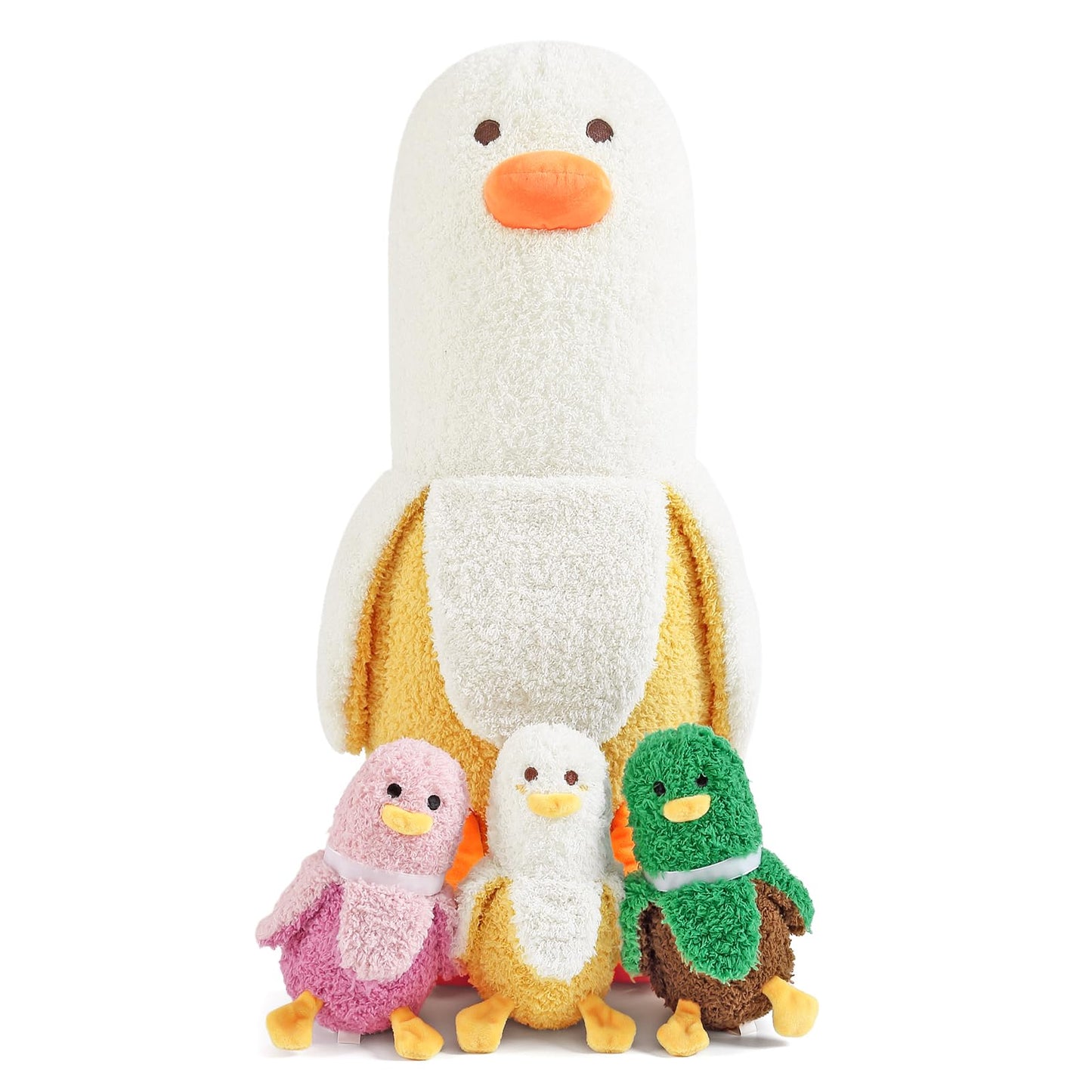 PEACH CAT Banana Duck Plush 1 Mommy 19.7" Banana Duck Stuffed Animal with 3 Cute Babies Inside, 4 Pieces Plushies Toy Set Gifts for Girls and Boys