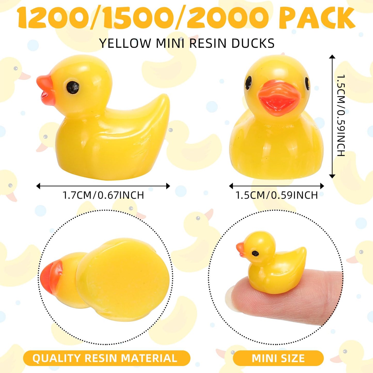 Barydat 1500 Pcs Mini Resin Ducks Bulk Tiny Duck Decoration for Hide and Seek Prank Cruises Party Mini Baby Miniature Garden Accessories Figures for Dollhouse Landscape Aquarium Gift (Yellow)
