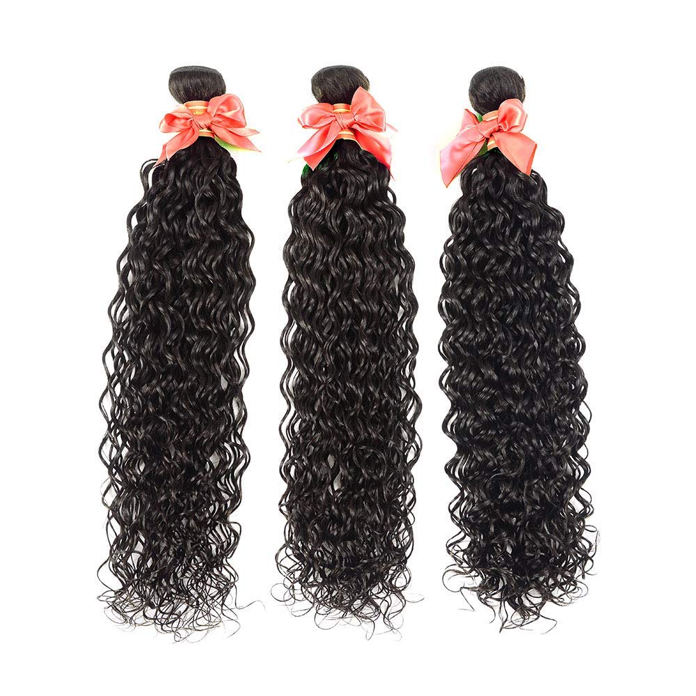 Alimog Water Wave Bundles Brazilian Virgin Hair 3 Bundles Wet and Wavy Human Hair Weave Bundles (14 16 18) Curly Wave 3 Bundles Hair Extensions Natural Color
