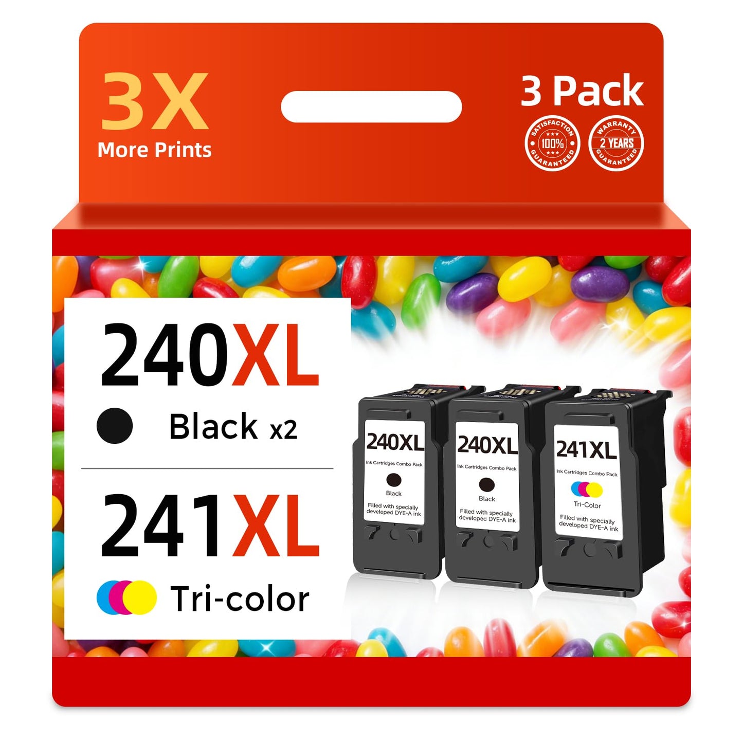 PG-240 CL-241 XL Ink Cartridge Compatible Replacement for Canon 240XL 241XL Combo Pack (3-Pack) for PIXMA MG3600 MG3620 TS5120 MG3520 MX472 TS5100 MG3220 MG3520 MG2120 MX472 Printer Black Color