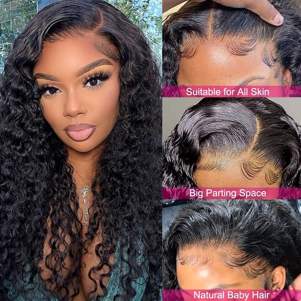 13x4 Water Wave Lace Front Wigs Human Hair Pre Plucked Glueless Wigs for Black Women 180 Density Curly Human Hair Wig Wet and Wavy Lace Frontal Wigs Human Hair With Baby Hair Wig (Natural, 20inch)