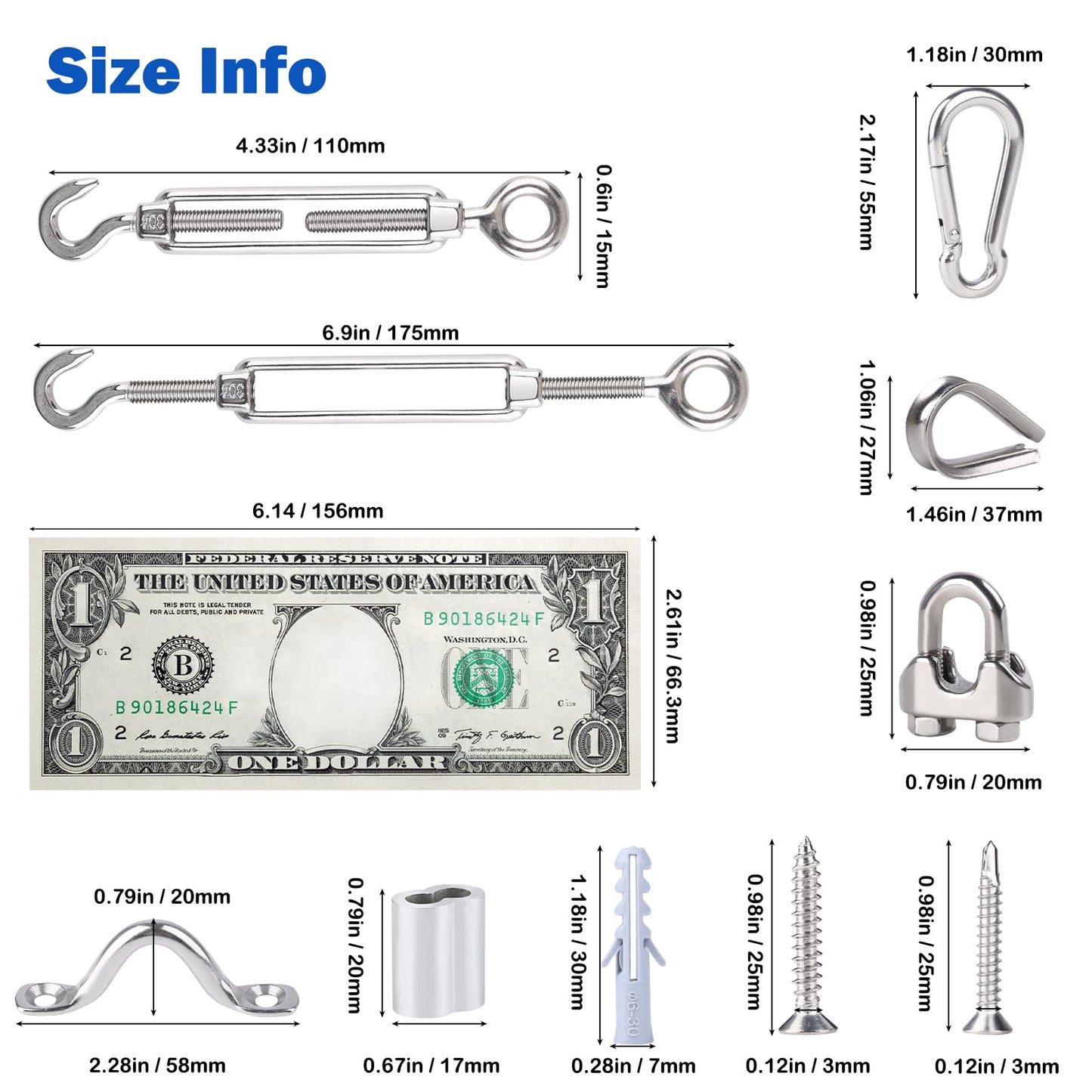 hannger 3/16" Wire Rope Kit, 100 Ft PVC Coated Steel Cable w/ 7×7 Strand Core, Stainless Steel Turnbuckle Wire Tensioner Kit for Decking Stair Railing, Shade Sail, String Light Hanging, Clothes Line