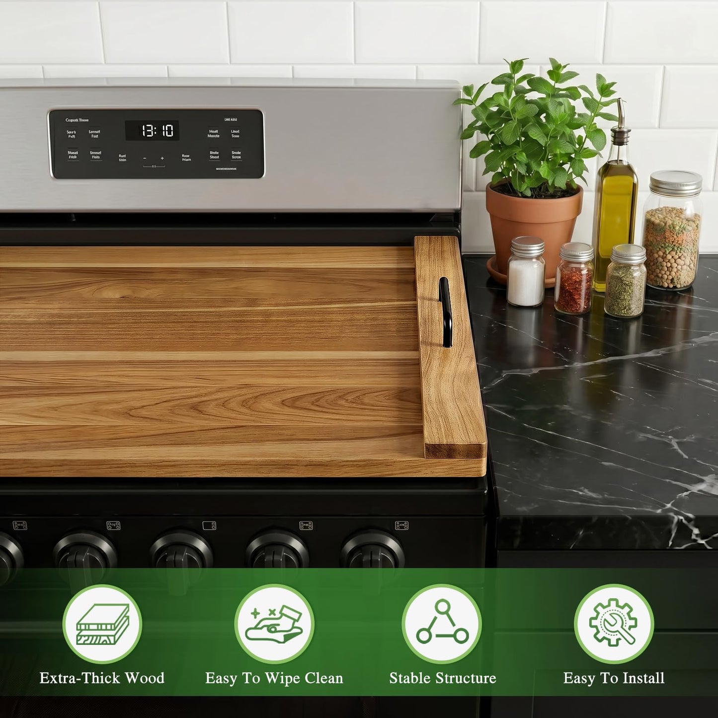 Noodle Board Stove Cover with 4 Adjustable Feet, 30" x 22" Acacia Wood Stove Top Cover for Gas Stove, Electric & Induction - Extra Counter Space, Serving Tray & Charcuterie Board for RV& Kitchen