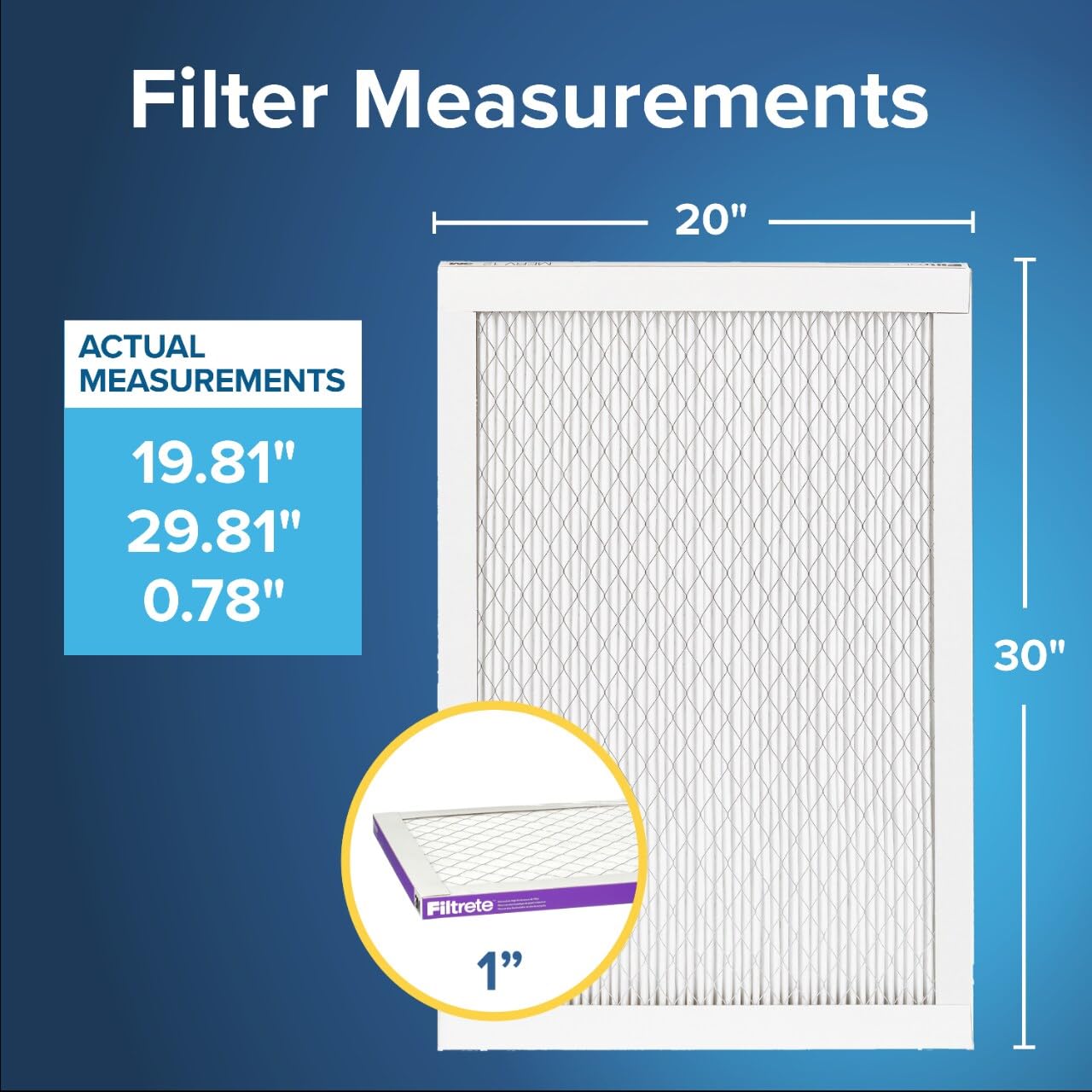 Filtrete 20x30x1 AC Furnace Air Filter, MERV 12, MPR 1500, CERTIFIED asthma & allergy friendly, 3 Month Pleated 1-Inch Electrostatic Air Cleaning Filter, 6-Pack (Actual Size 19.81x29.81x0.78 in)