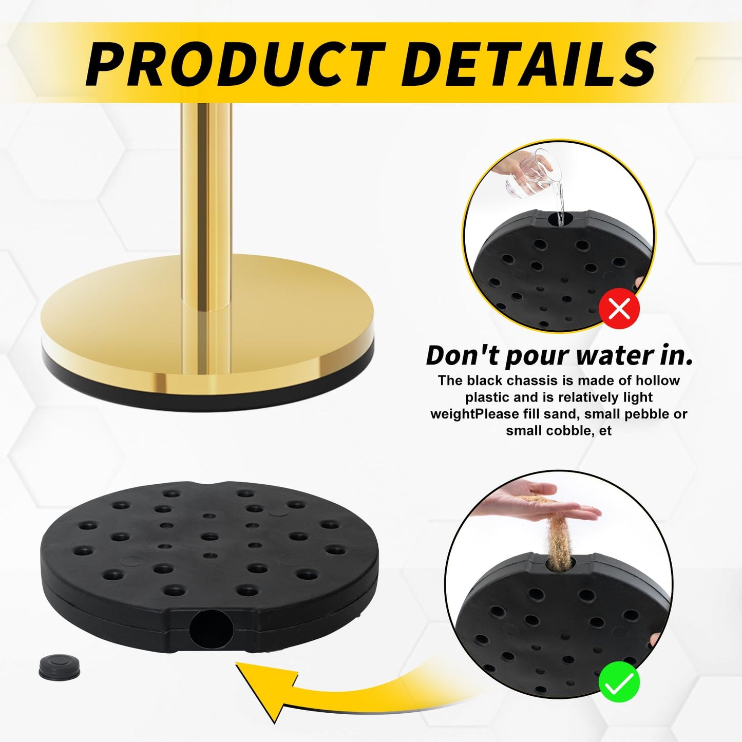 Gold Stanchions, Red Carpet Ropes and Poles, Stainless Steel Barriers for Party, Museums, Wedding, Easy Connect Assembly, 2PCS