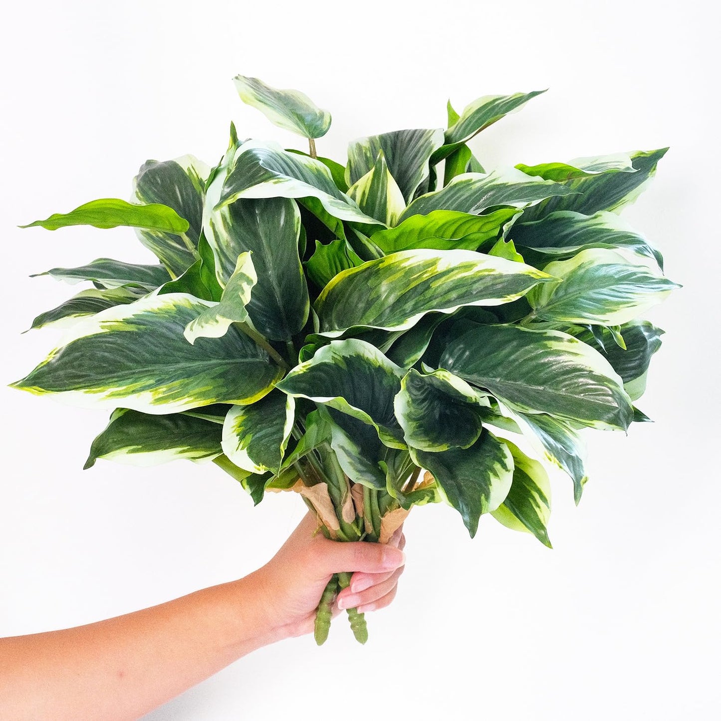 OTATOT 6PCS Artificial Tropical Green Plants – 15.75" Fake Hostas Outdoor Artificial Plants, UV Resistant, Faux Green Leaf Stems for Porch, Patio, Balcony, Garden Planter or Indoor Décor