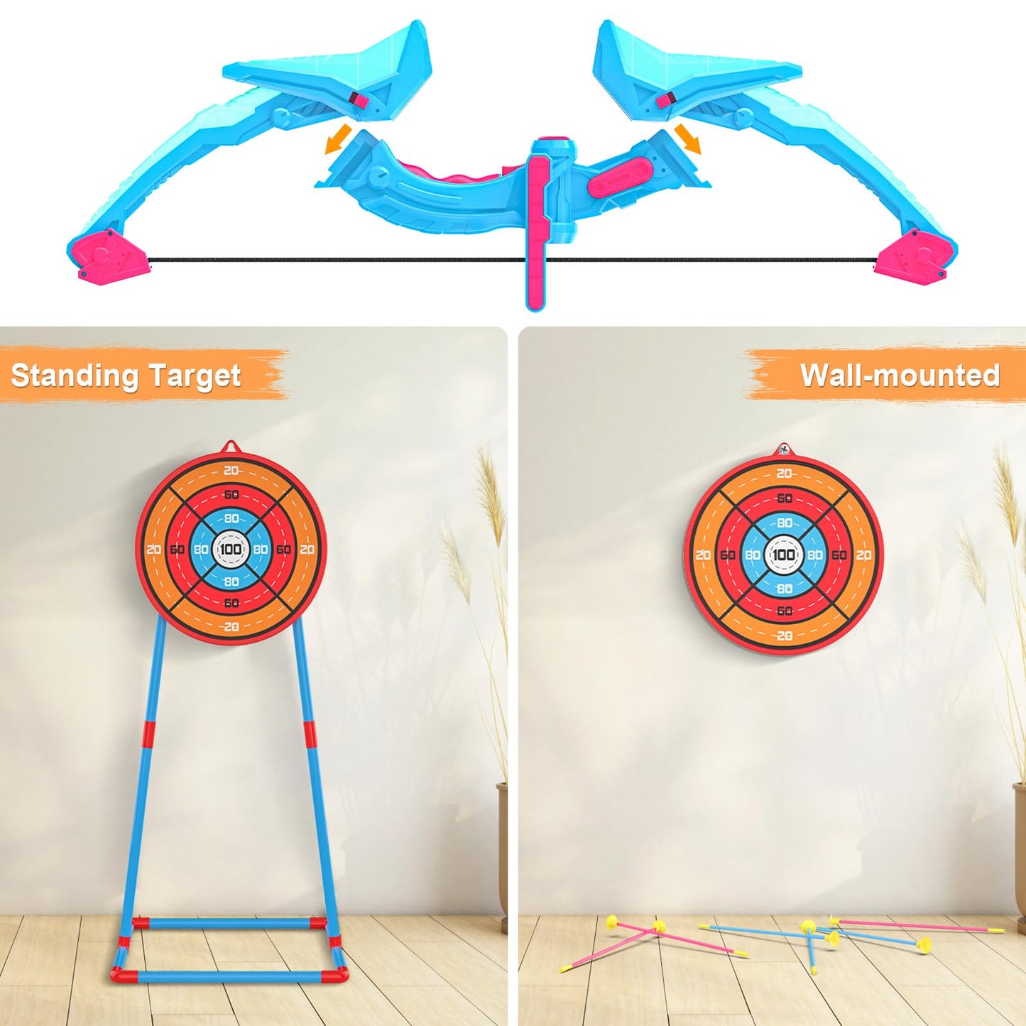 2 Pack Bow and Arrow Sets for Kids, Lighted Bow Toy Set with 14 Suction Cup Arrows and Standing Lens, Perfect Indoor Outdoor Toys Gifts Ideas