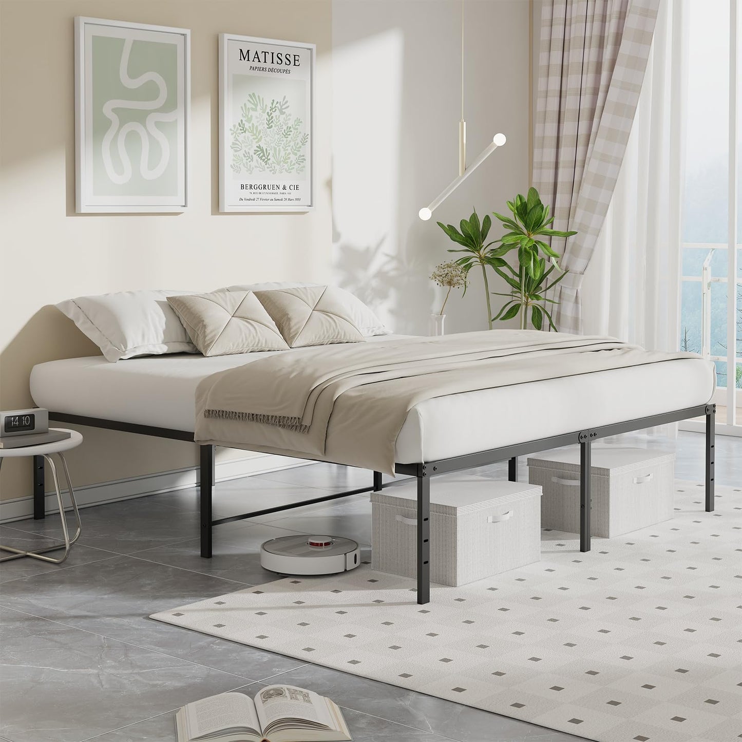 Sweetcrispy Full Size 18 Inch Platform Bed Frame, Heavy Duty Metal Foundation Frame, Noise-Free Sturdy Steel Slats, Underbed Storage, No Box Spring Needed, Quick Setup