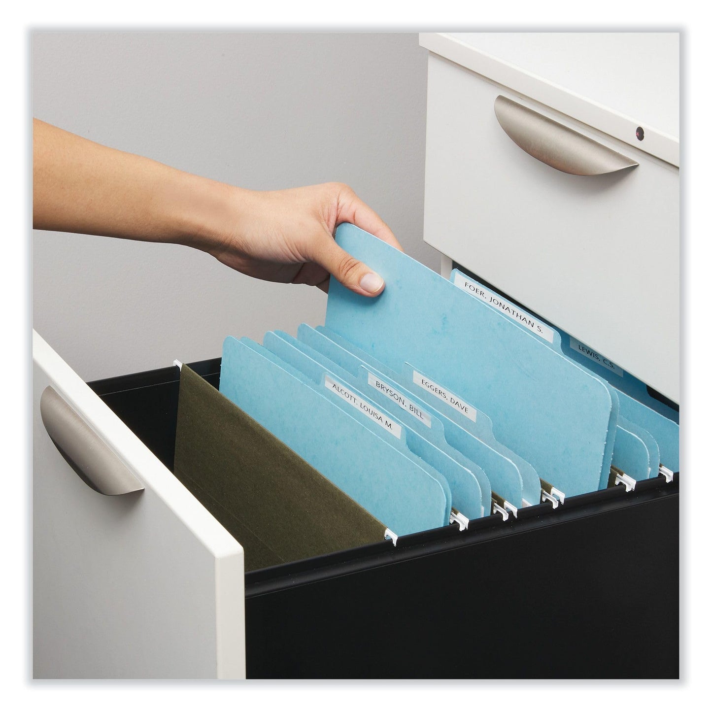 Universal Light Blue Top Tab Classification Fastener Folder, Letter Size, 2/5 Cut, 1 Divider, 4 Fasteners, Pack of 20