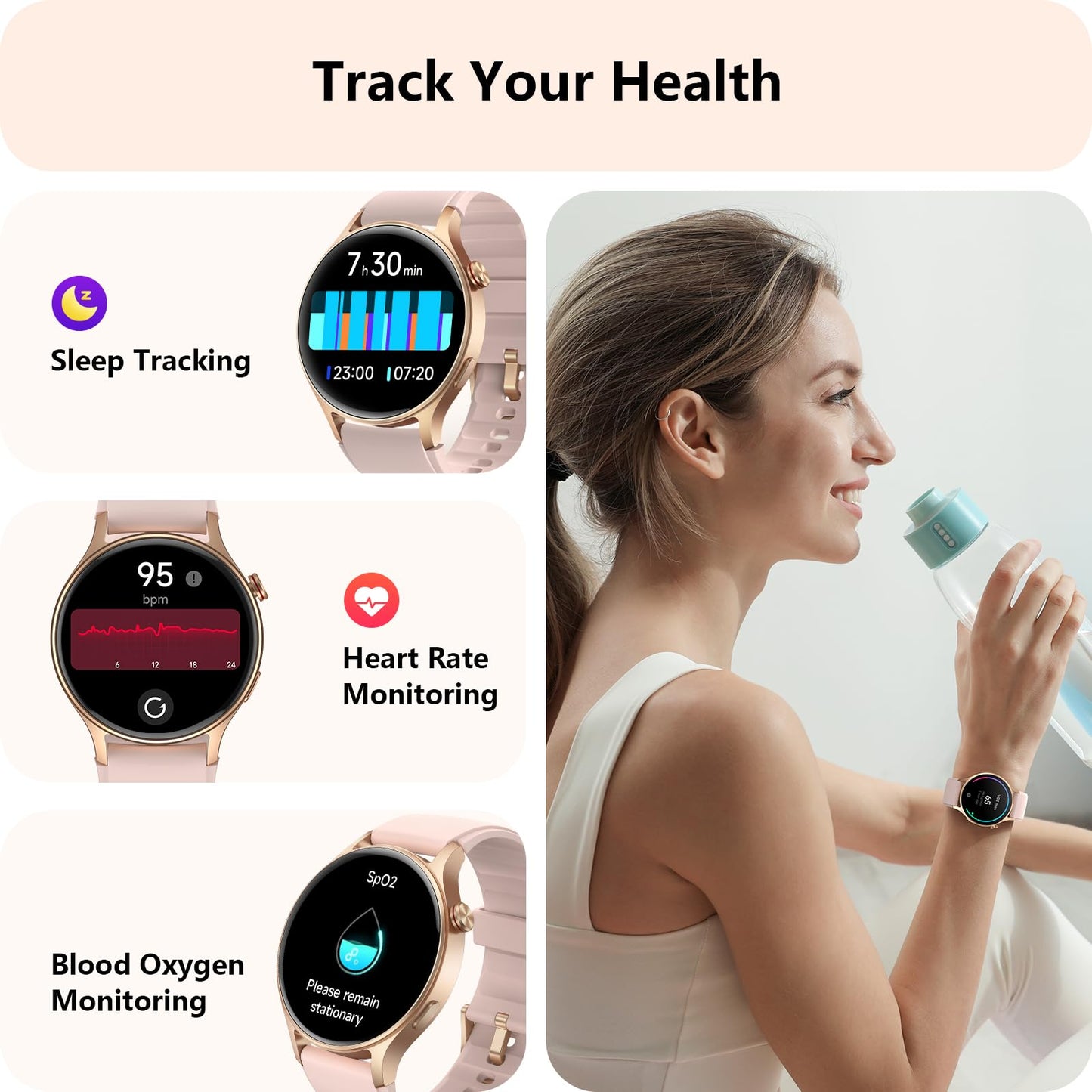 aeac Smart Watch for Women, AMOLED Ultra-Clear Screen Activity Trackers with Heart Rate/Sleep/SpO2 Monitor, Smartwatch for iPhone/Samsung/Android, 110+ Sport Modes Waterproof Fitness Reloj Inteligente