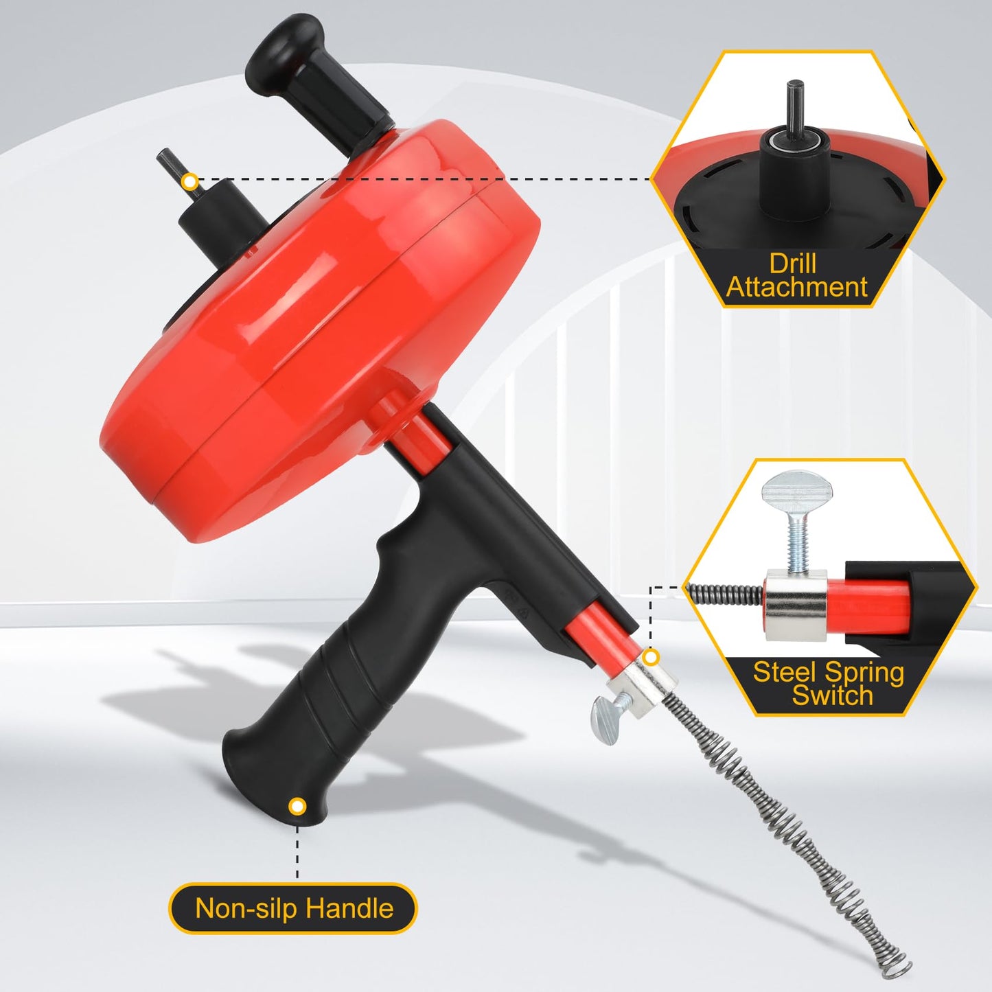 50 Ft Drain Auger,Use Manually or Drill Powered 50 Foot Drain Snake,Heavy Duty Flexible Plumbing Snake,With Gloves and Storage Bag,for Kitchen Sink, Shower Drain